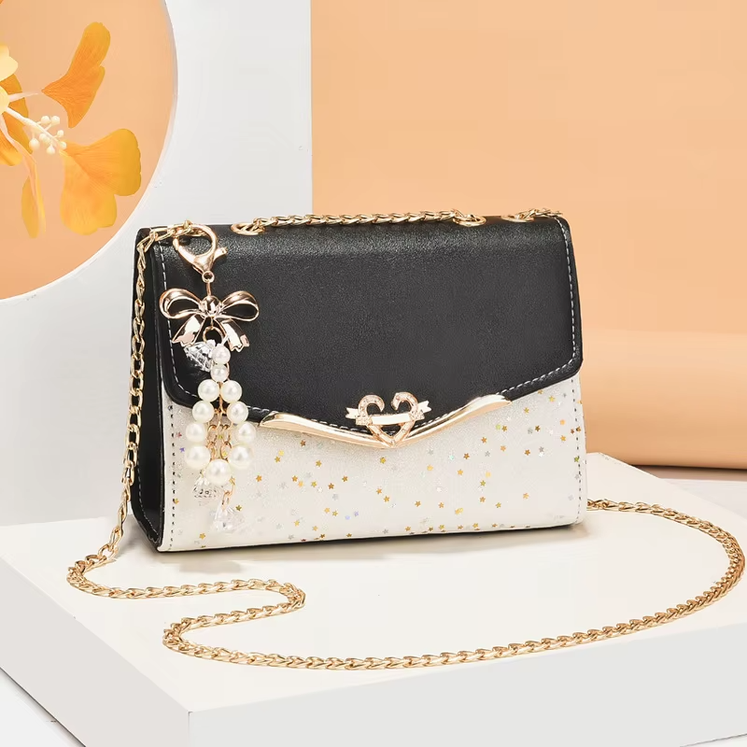 One Shoulder Tote Handbag With Pearls