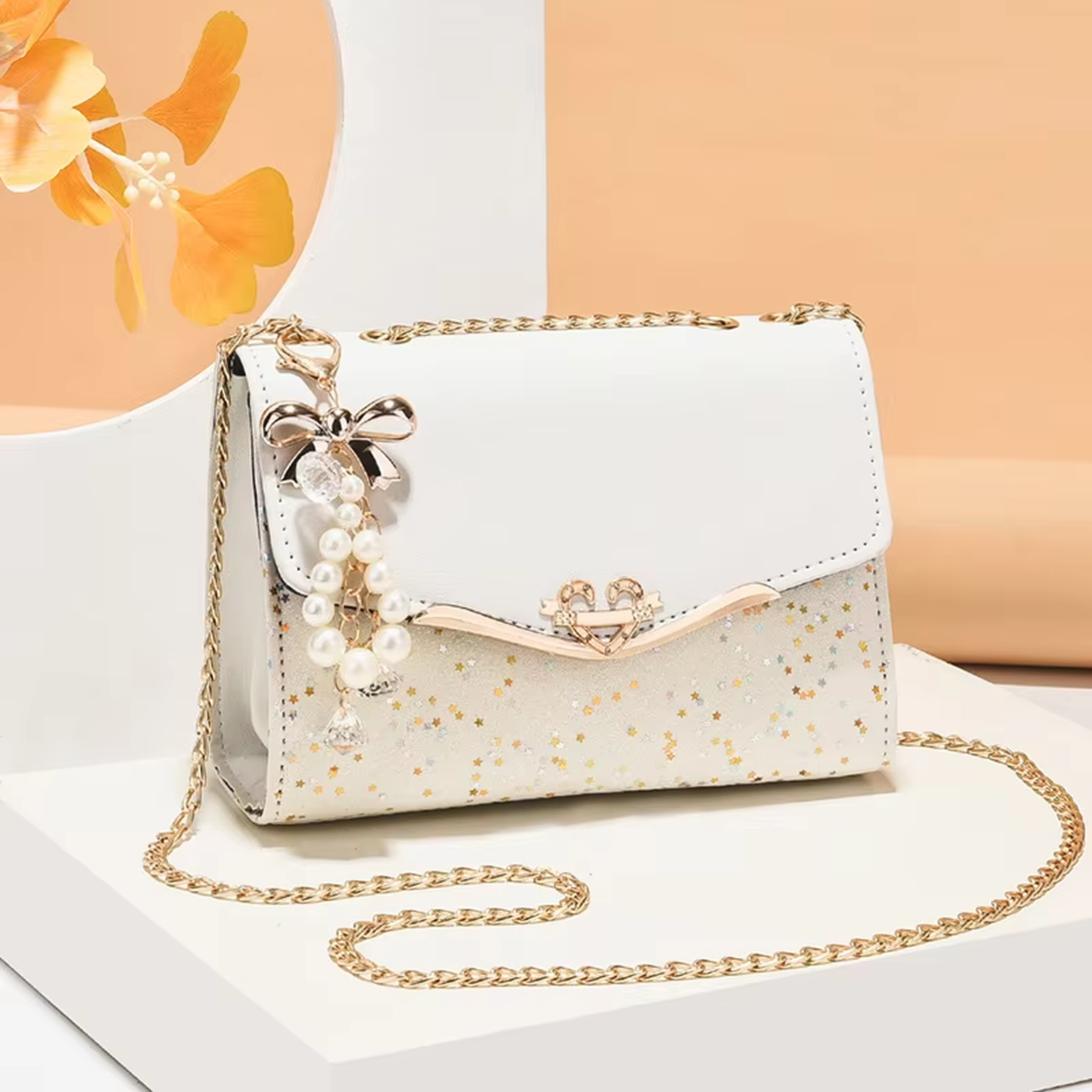 One Shoulder Tote Handbag With Pearls