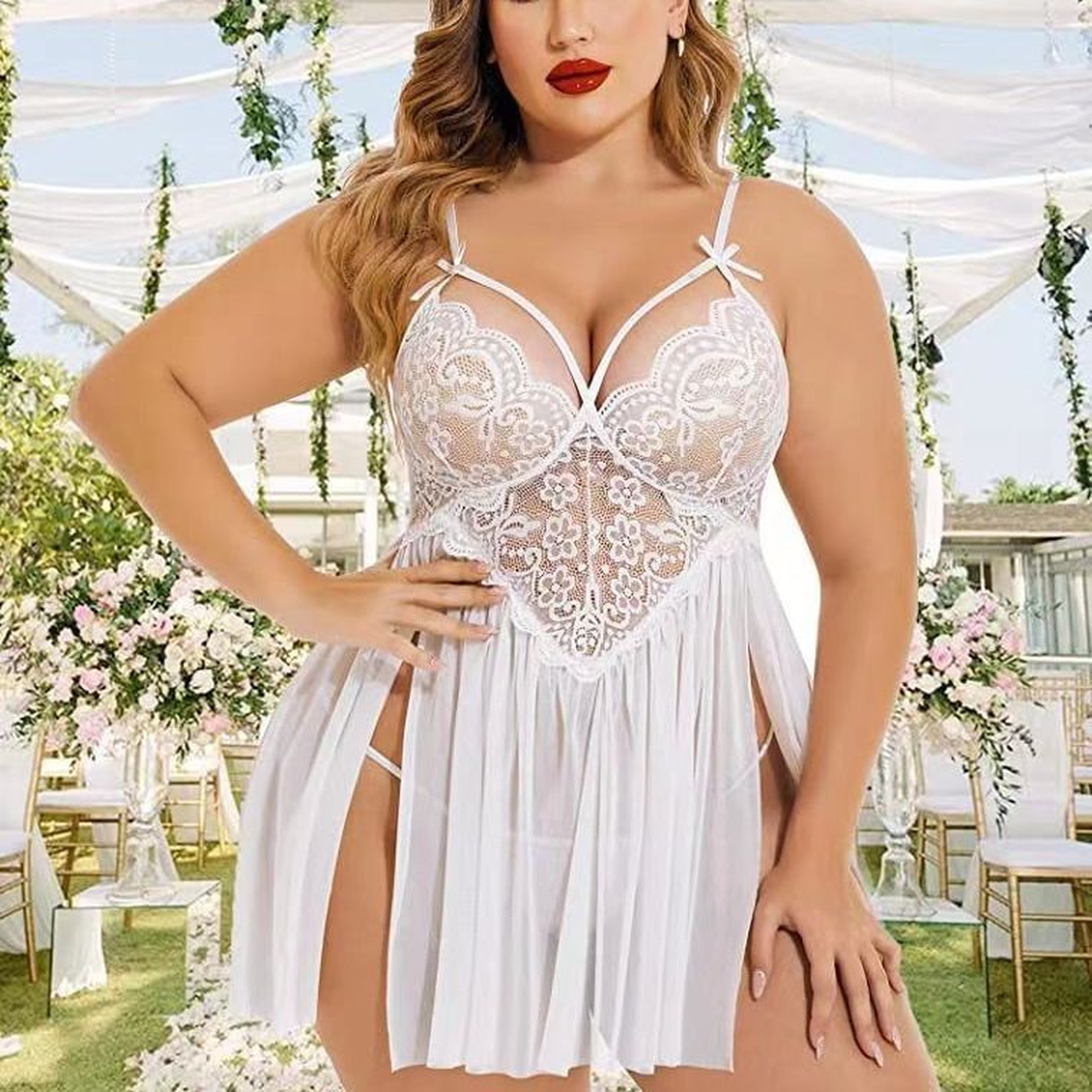  Lace Lingerie Nightdress with Elastic Waist 