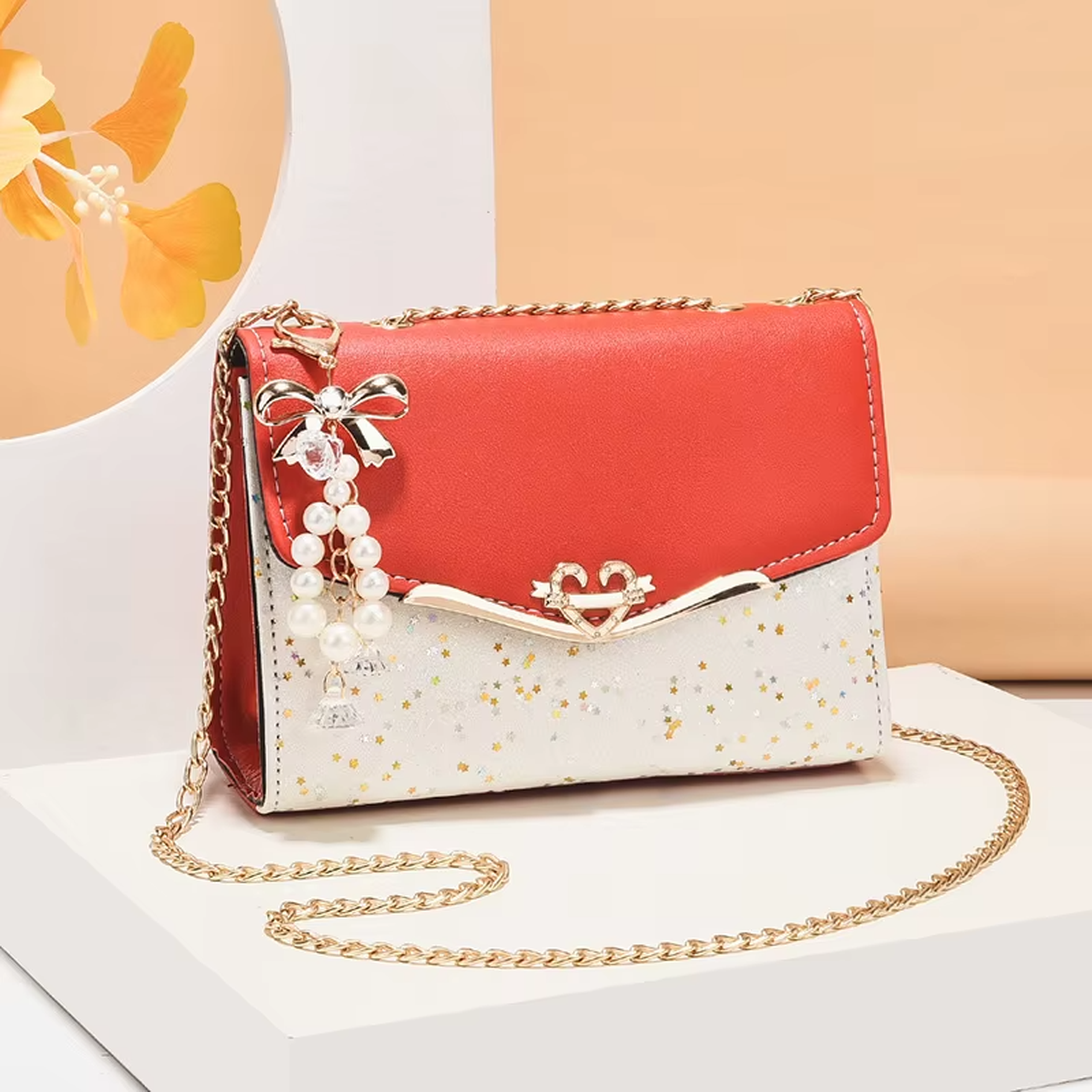 One Shoulder Tote Handbag With Pearls