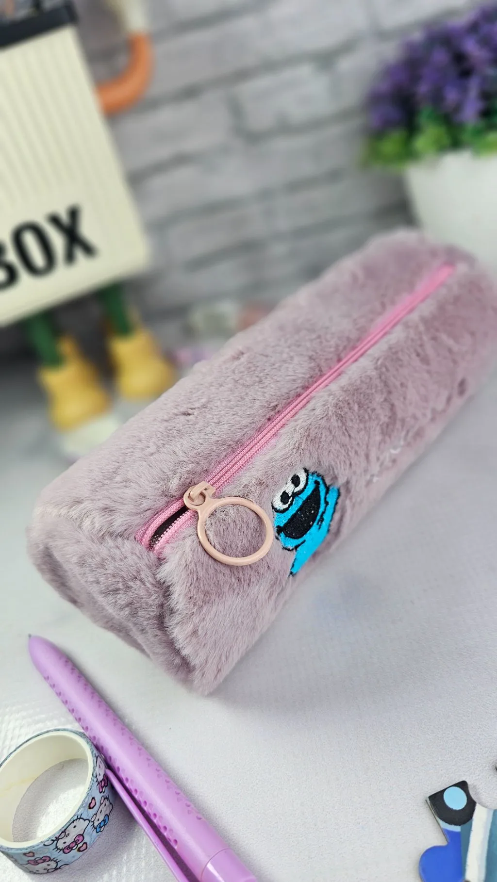 Purple fluffy pencil pouch/case /bag/organizer