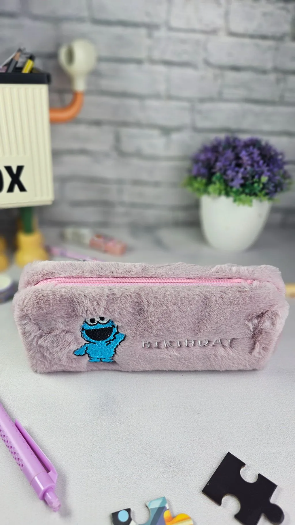 Purple fluffy pencil pouch/case /bag/organizer