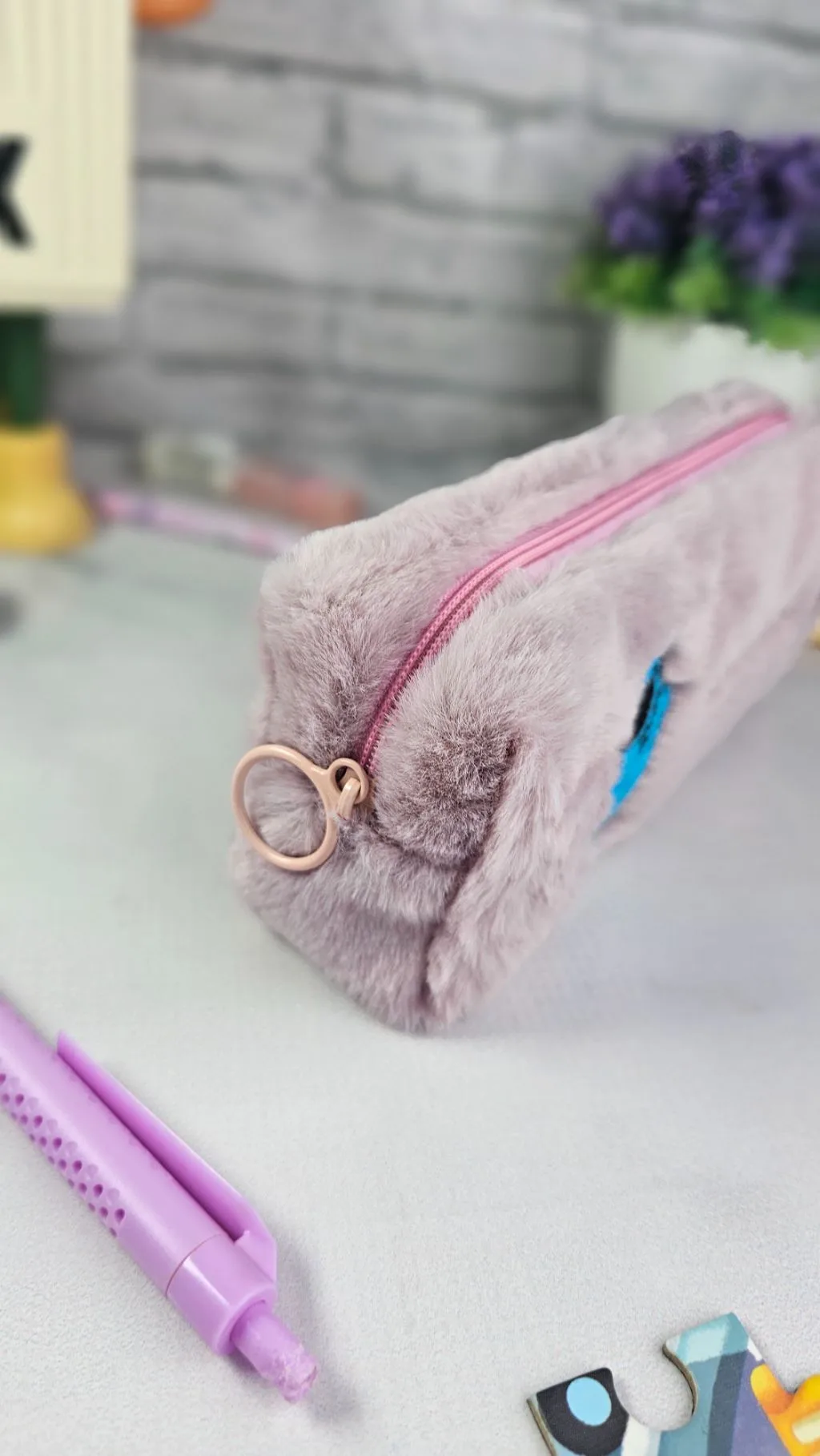 Purple fluffy pencil pouch/case /bag/organizer