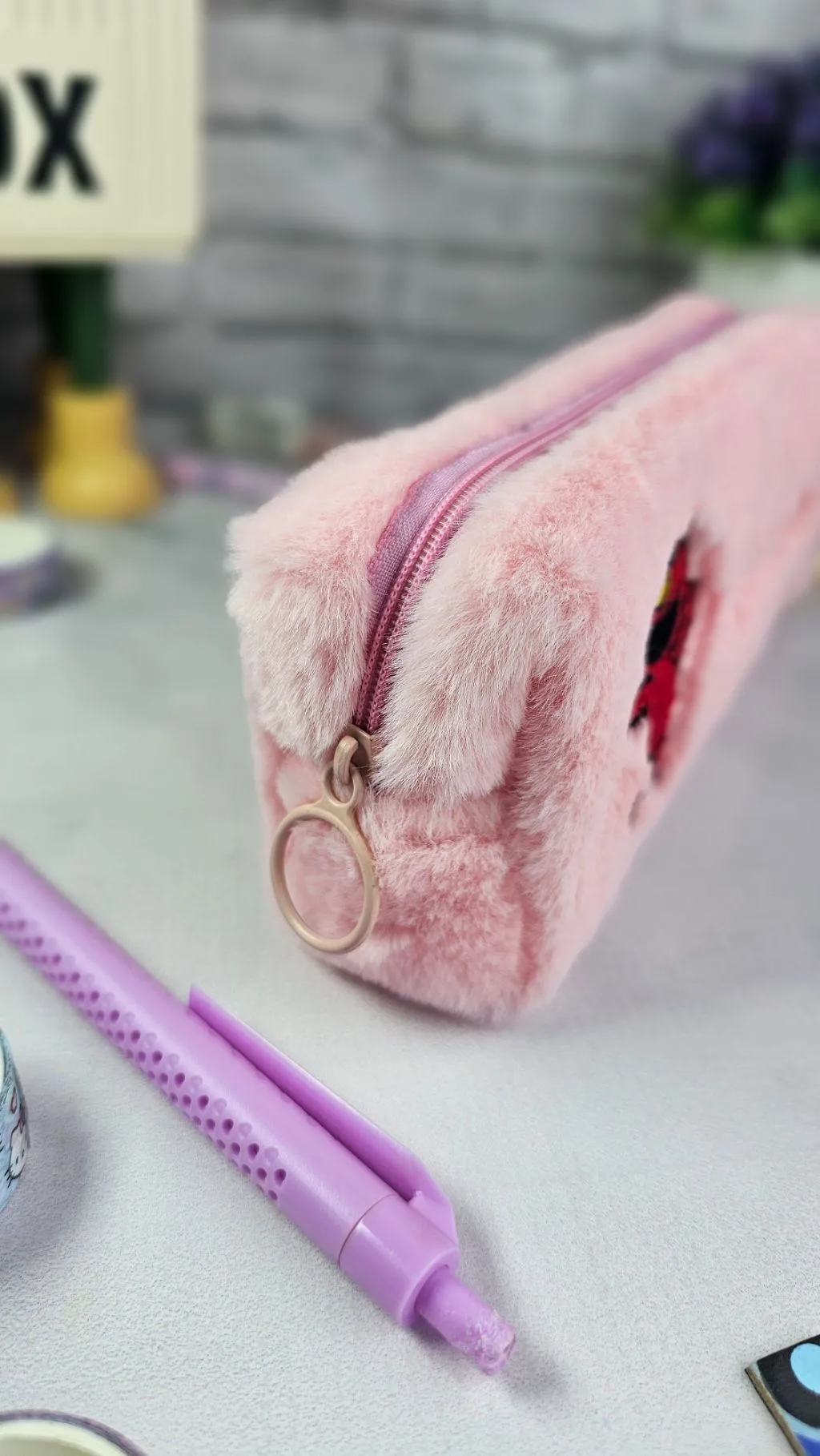 Pink Fluffy pencil pouches/organizer/bag