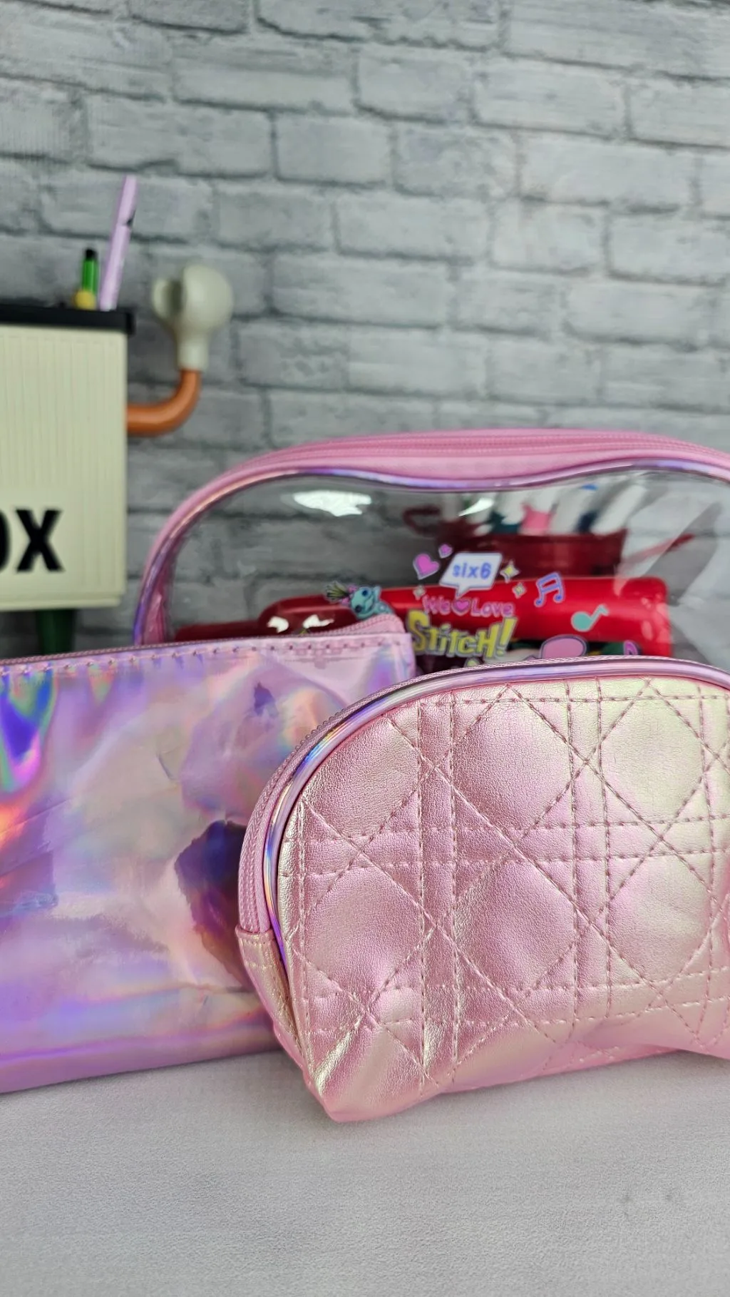 stitch 3 in 1 pink travel organizer bag stitch