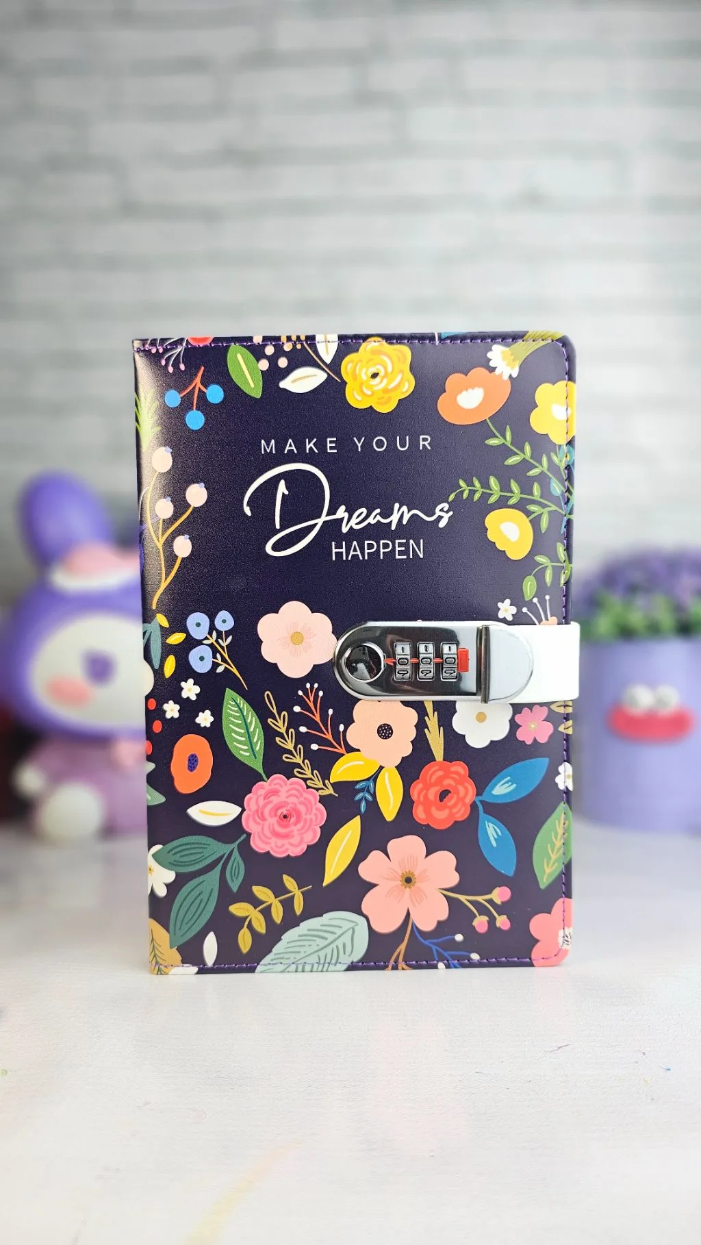 Floral password lock notebook ruled