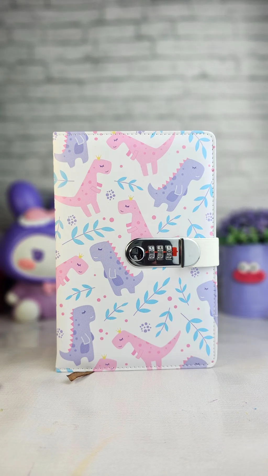 Pink dinosaur password lock notebook ruled