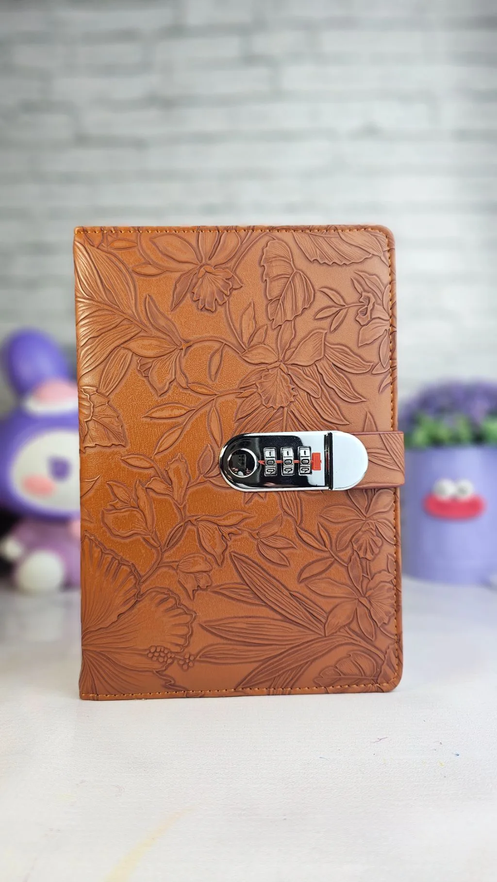 Chocolate brown elegant password lock notebook ruled
