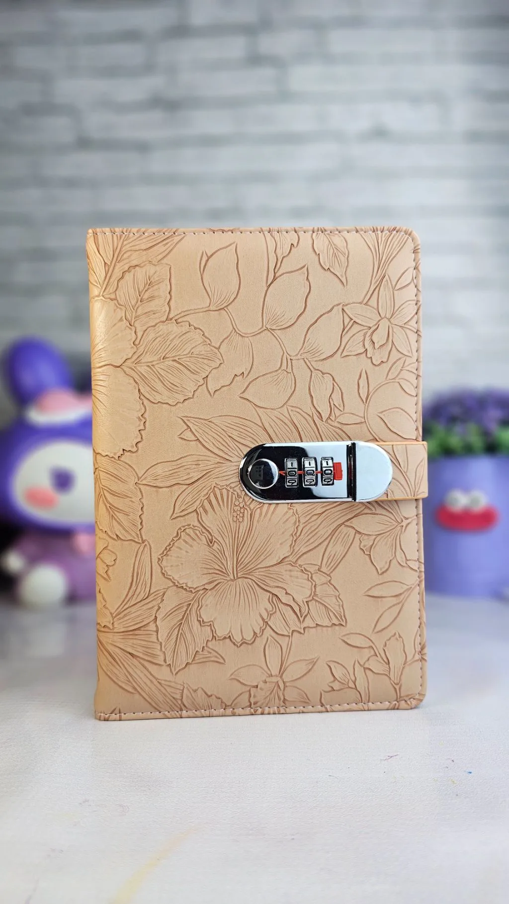 Nude brown password lock notebook ruled