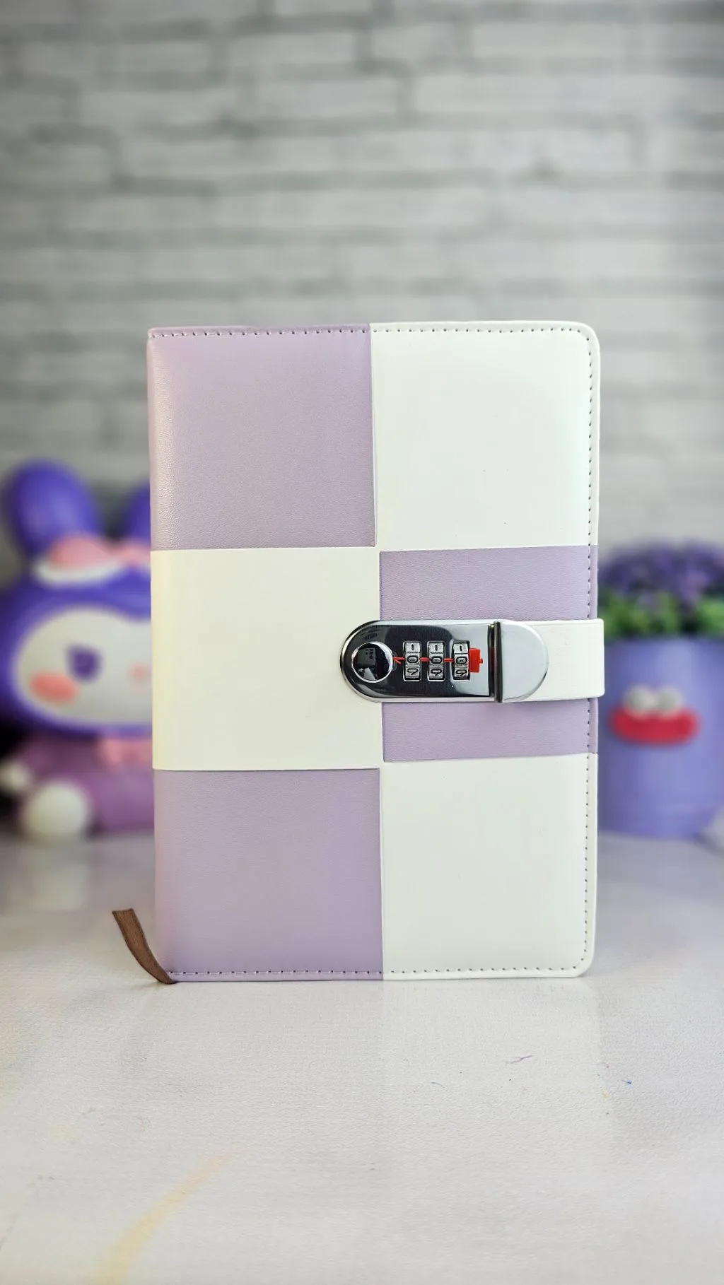 Purple checked password lock notebook ruled