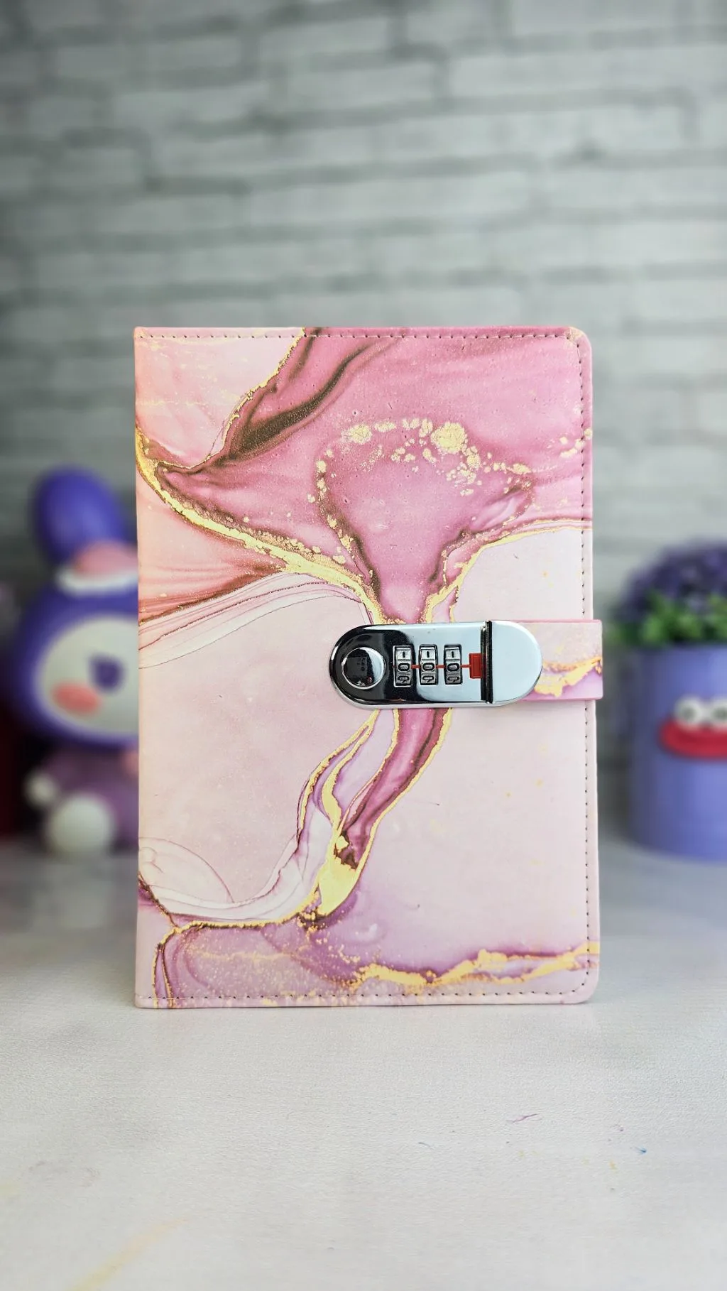 Light pink marble password lock notebook ruled