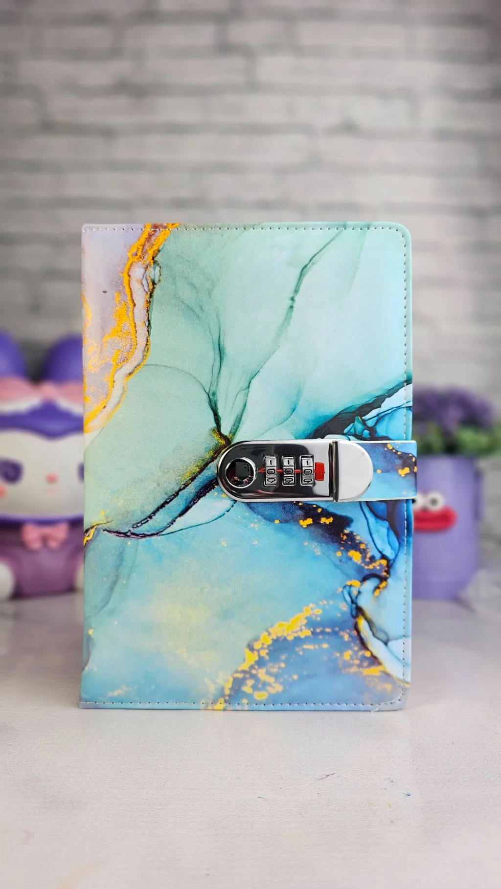 Marble turquoise password lock notebook ruled