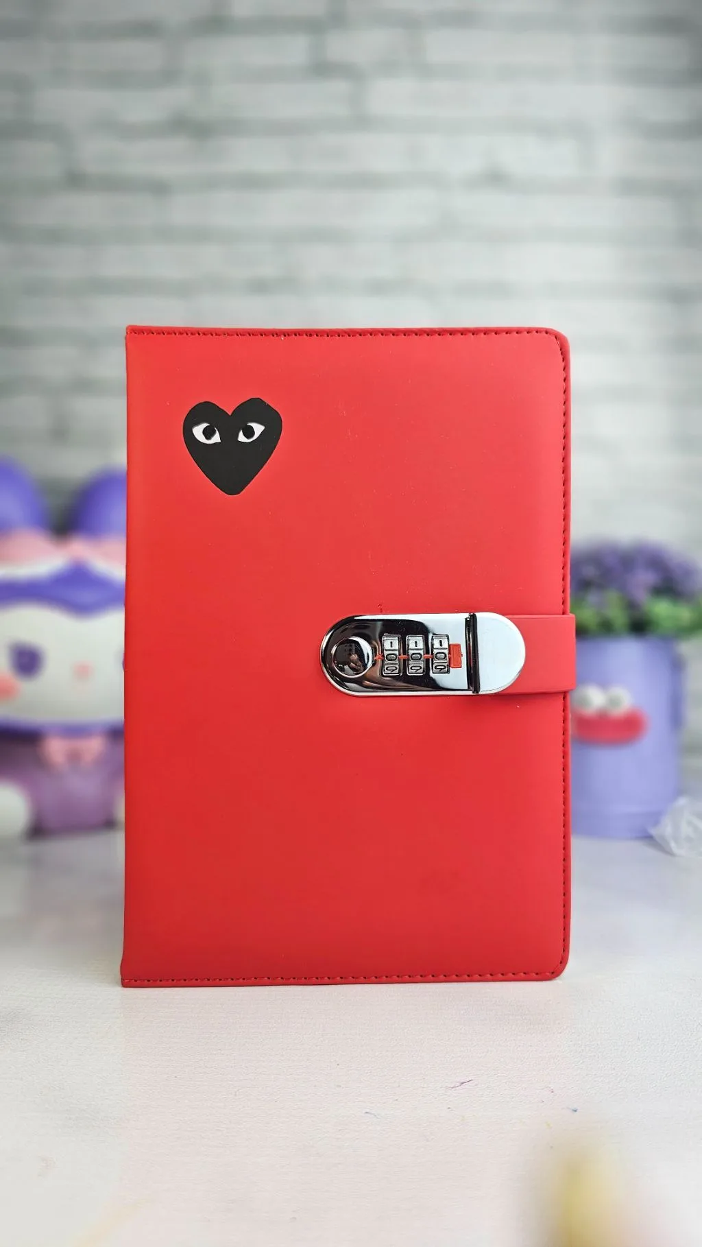 Red minimalistic password lock notebook ruled