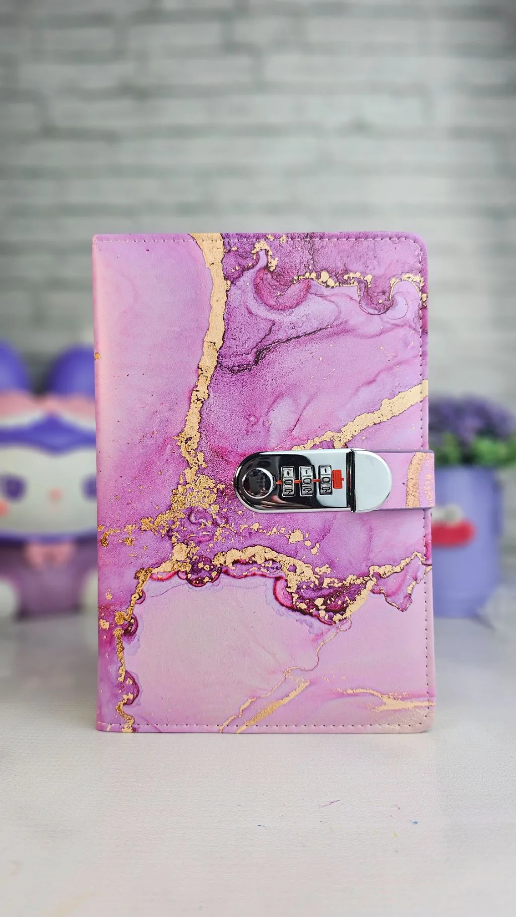 Marble pink password lock notebook ruled