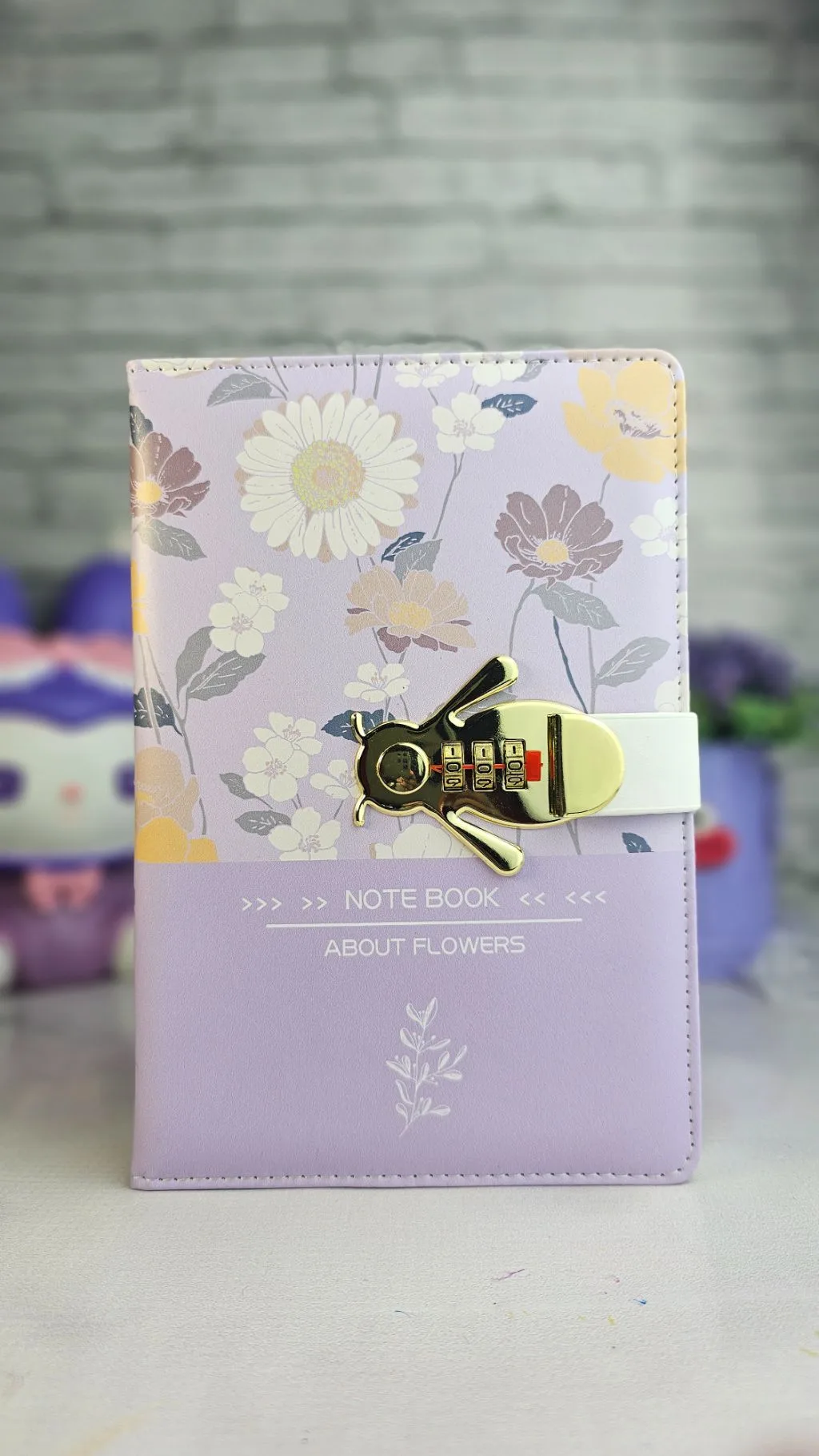Purple floral password lock notebook ruled