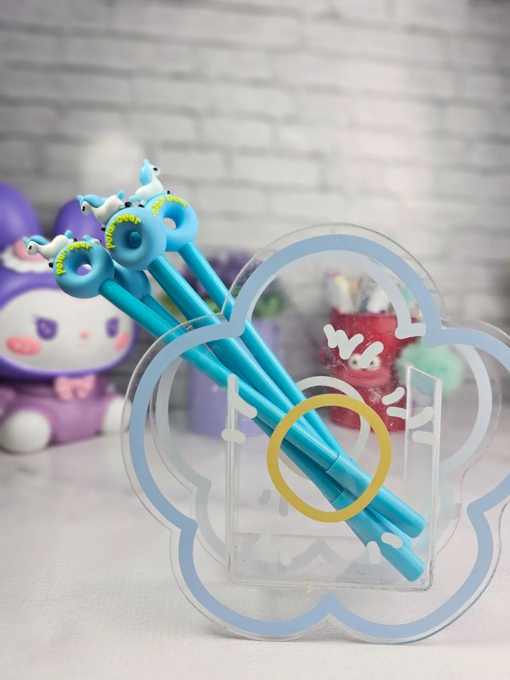 blue/grey/orange Cute random themed pens