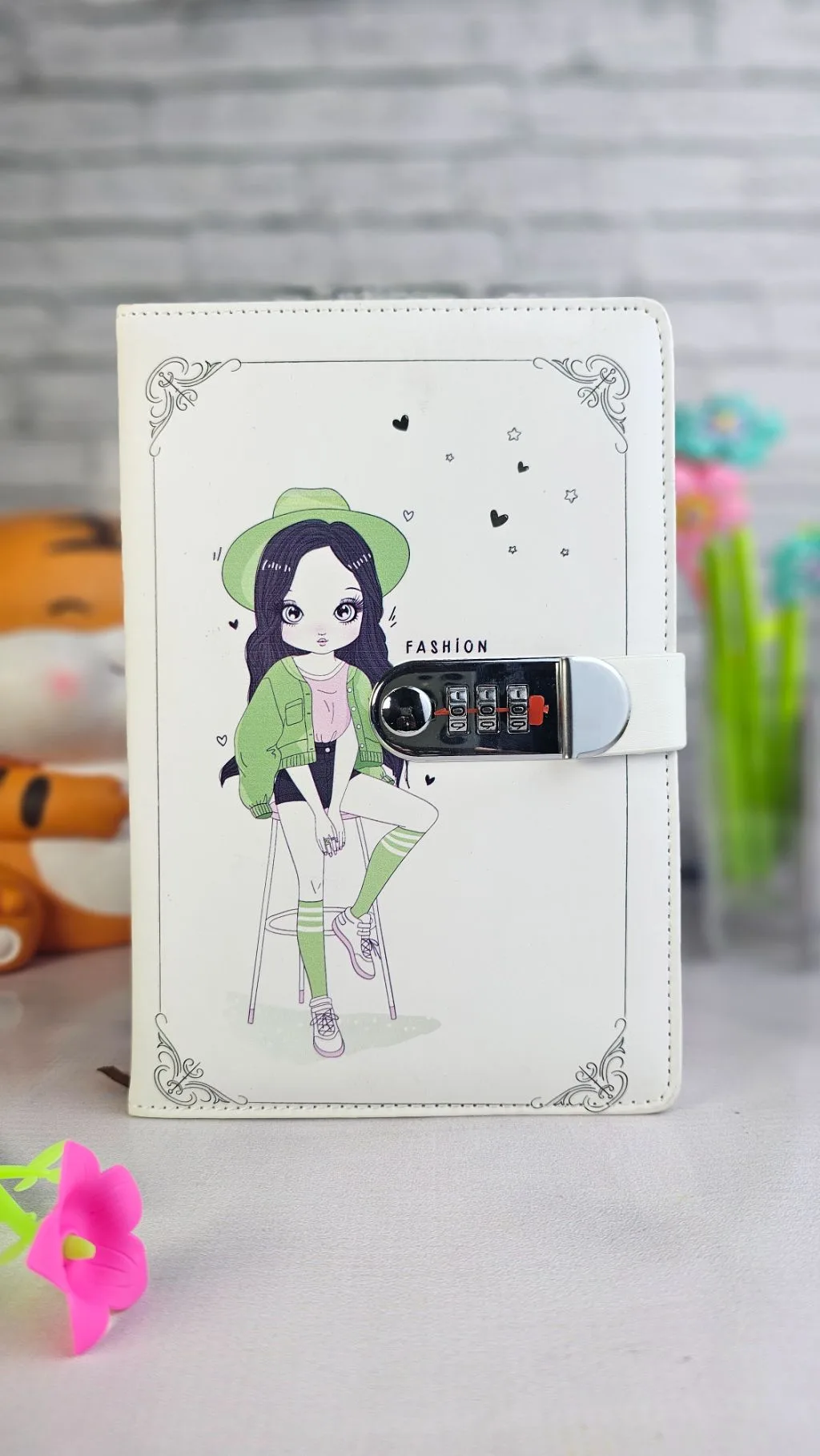 Cute girly password lock notebook grid