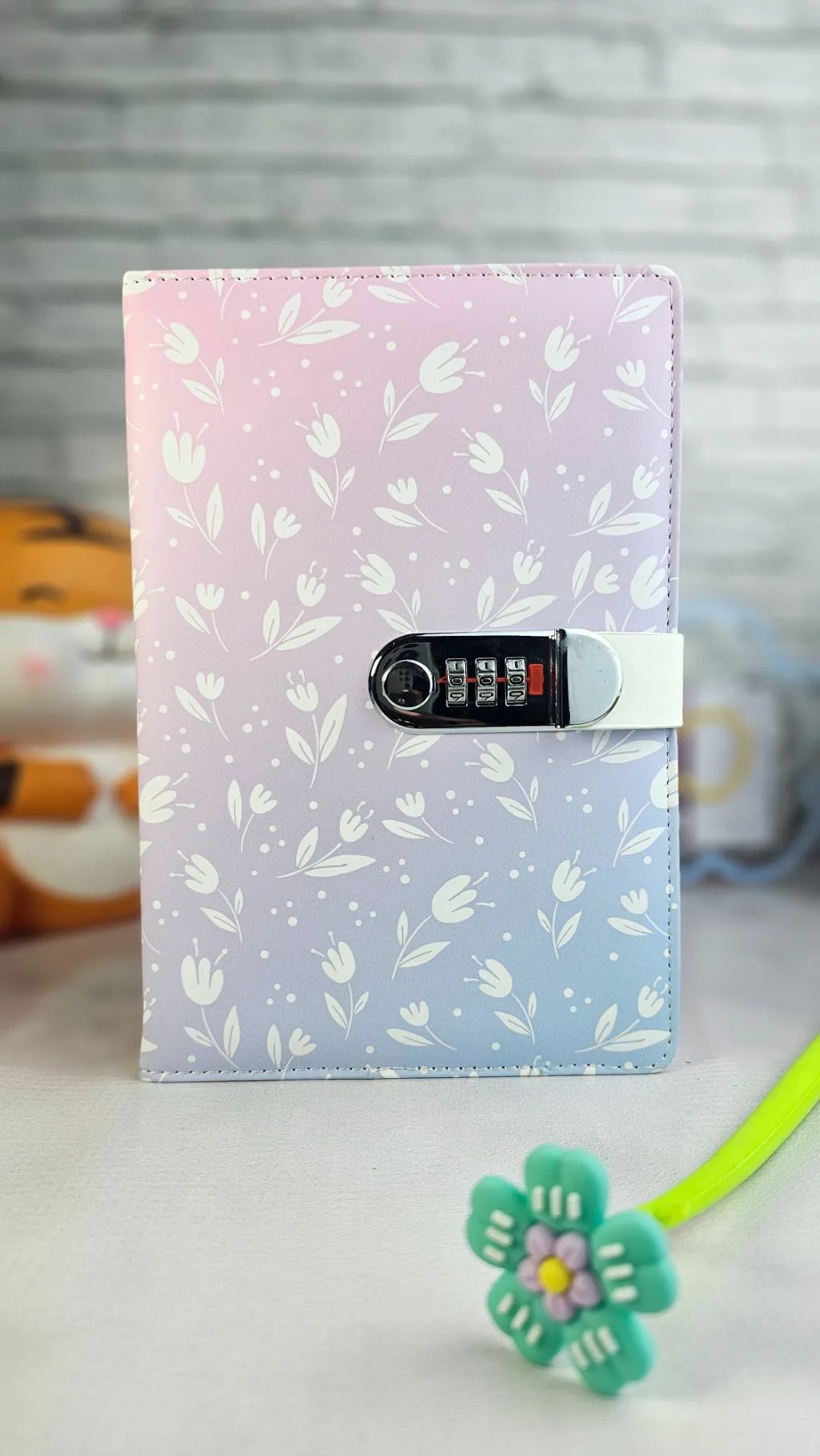 Gradient grid password protected lock notebook