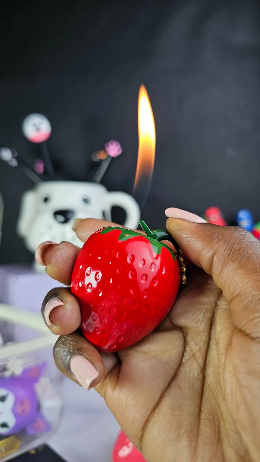3d Strawberry refillable keychain lighter gas