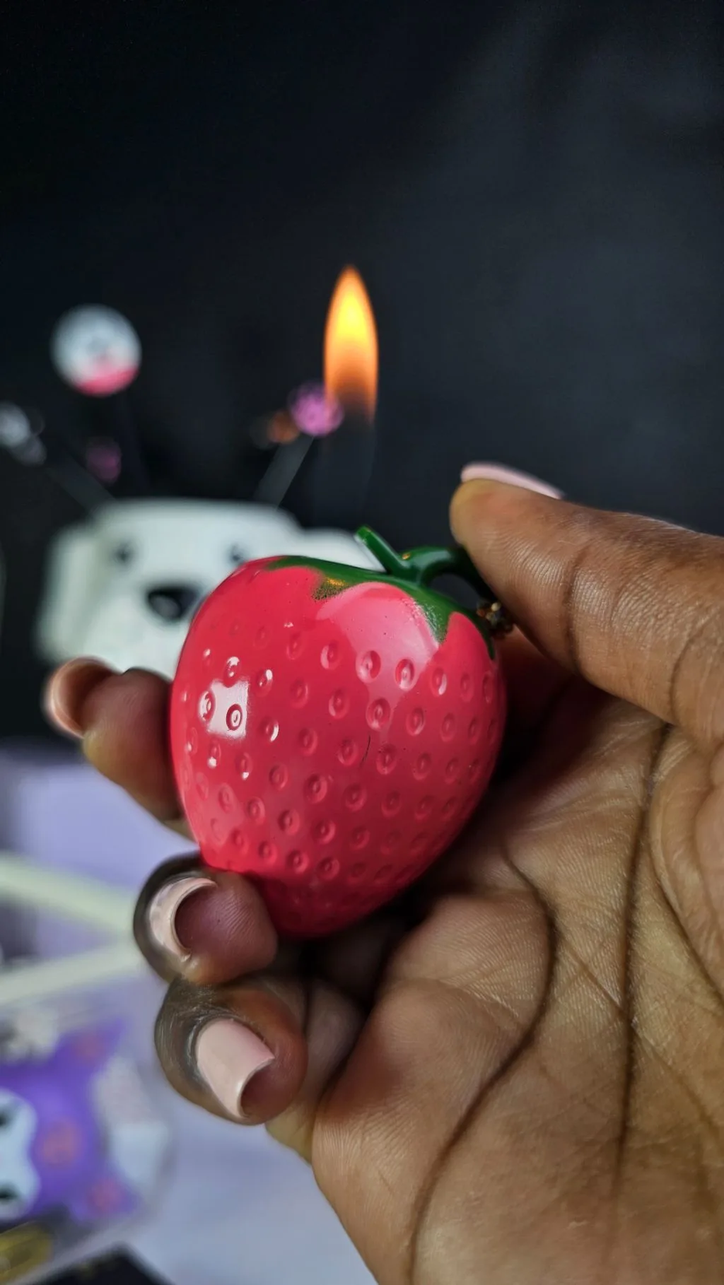 3d Strawberry refillable keychain lighter gas