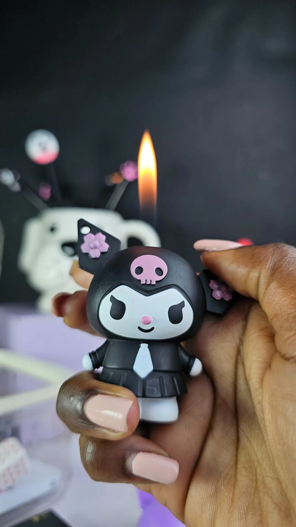 Kuromi keychain and refillable lighter gas