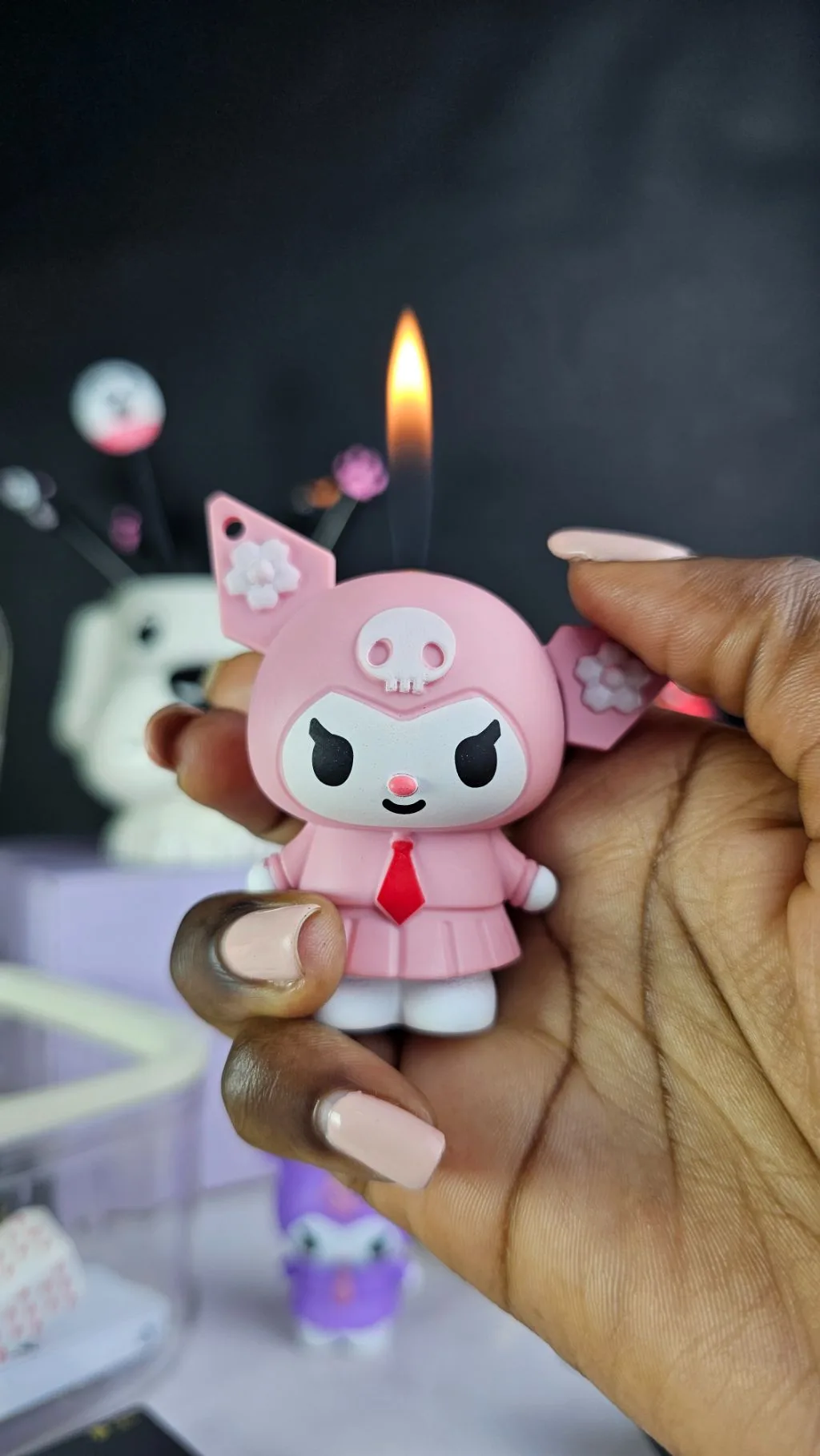 Kuromi keychain and refillable lighter gas