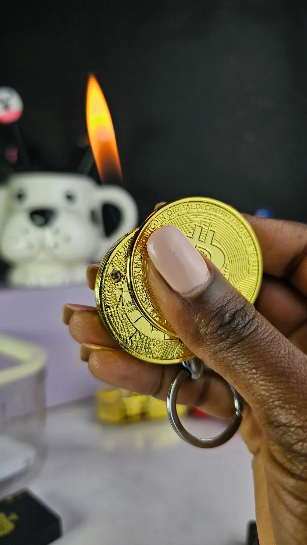 Bitcoin refillable gas lighter and keychain