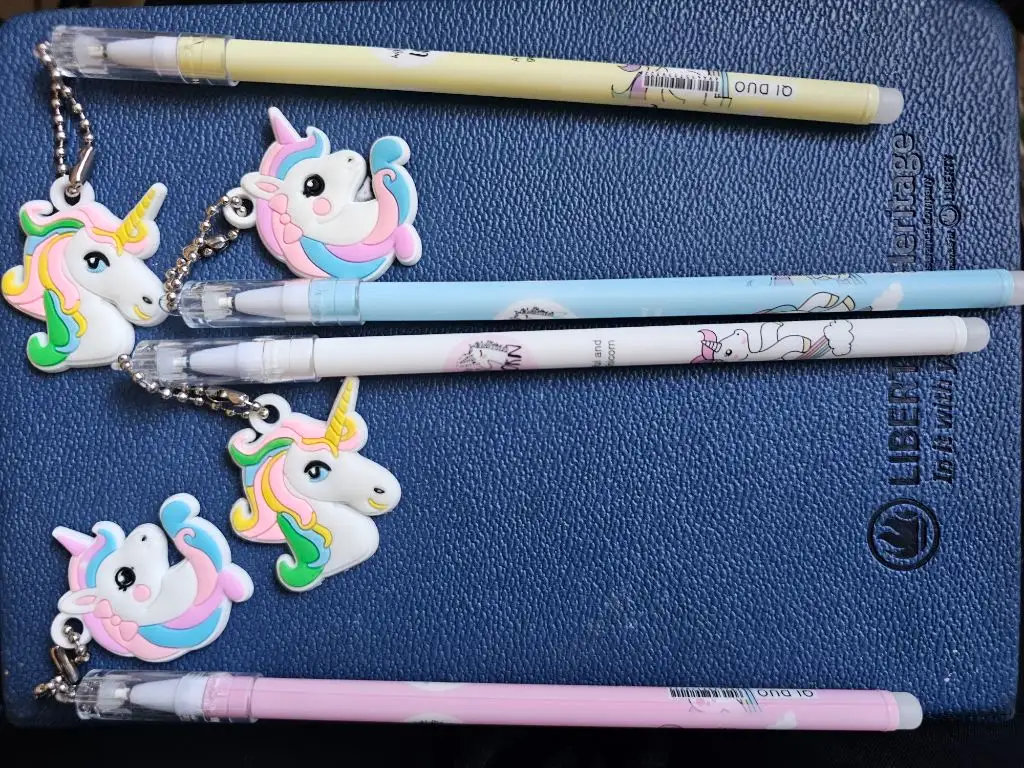 Unicorn erasable blue/black pens