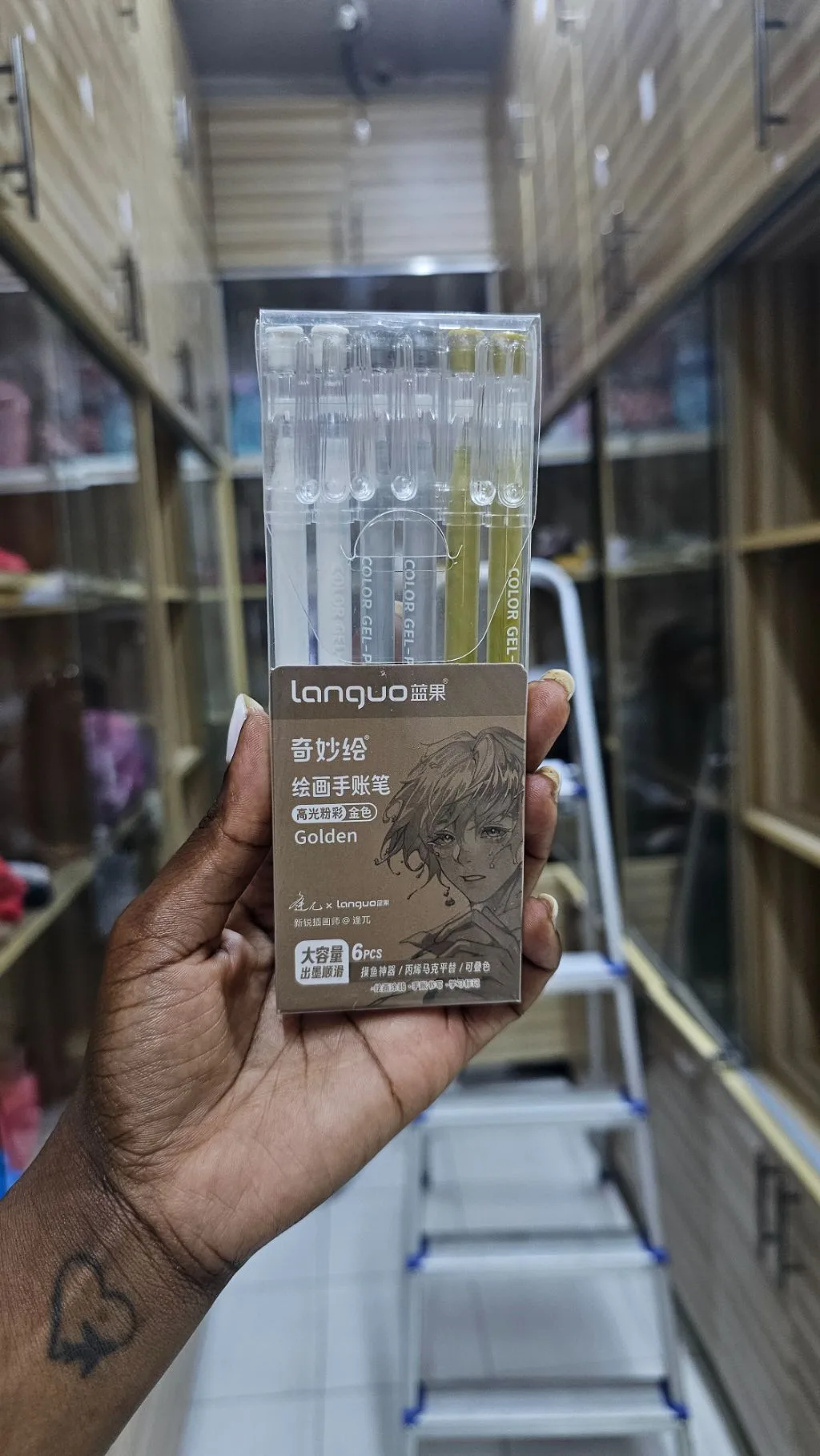 Black notebook pen mixed silver/white/gold 6 pack