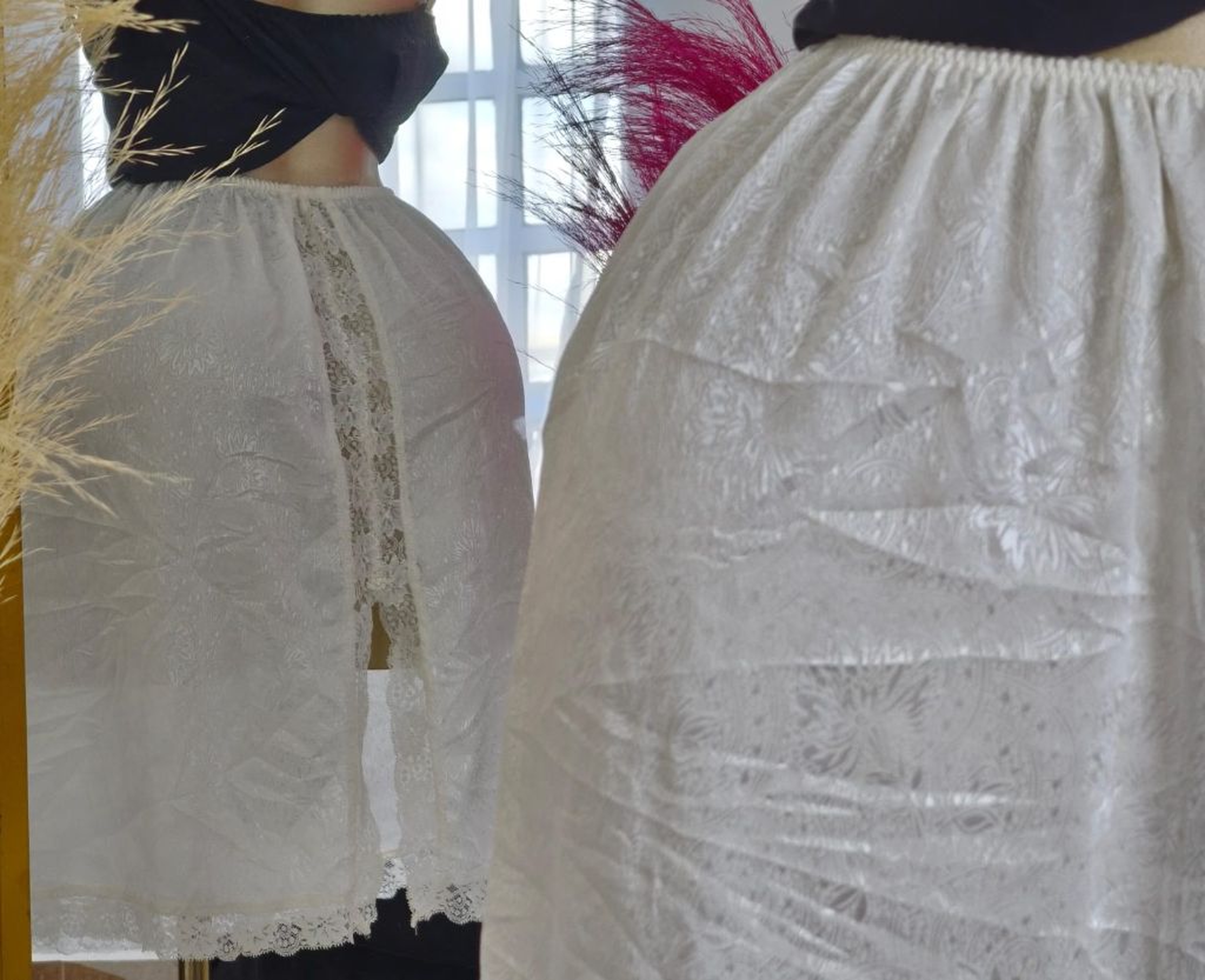 Satin Half-Slip Petticoat with Embroidered Lace Back Detail