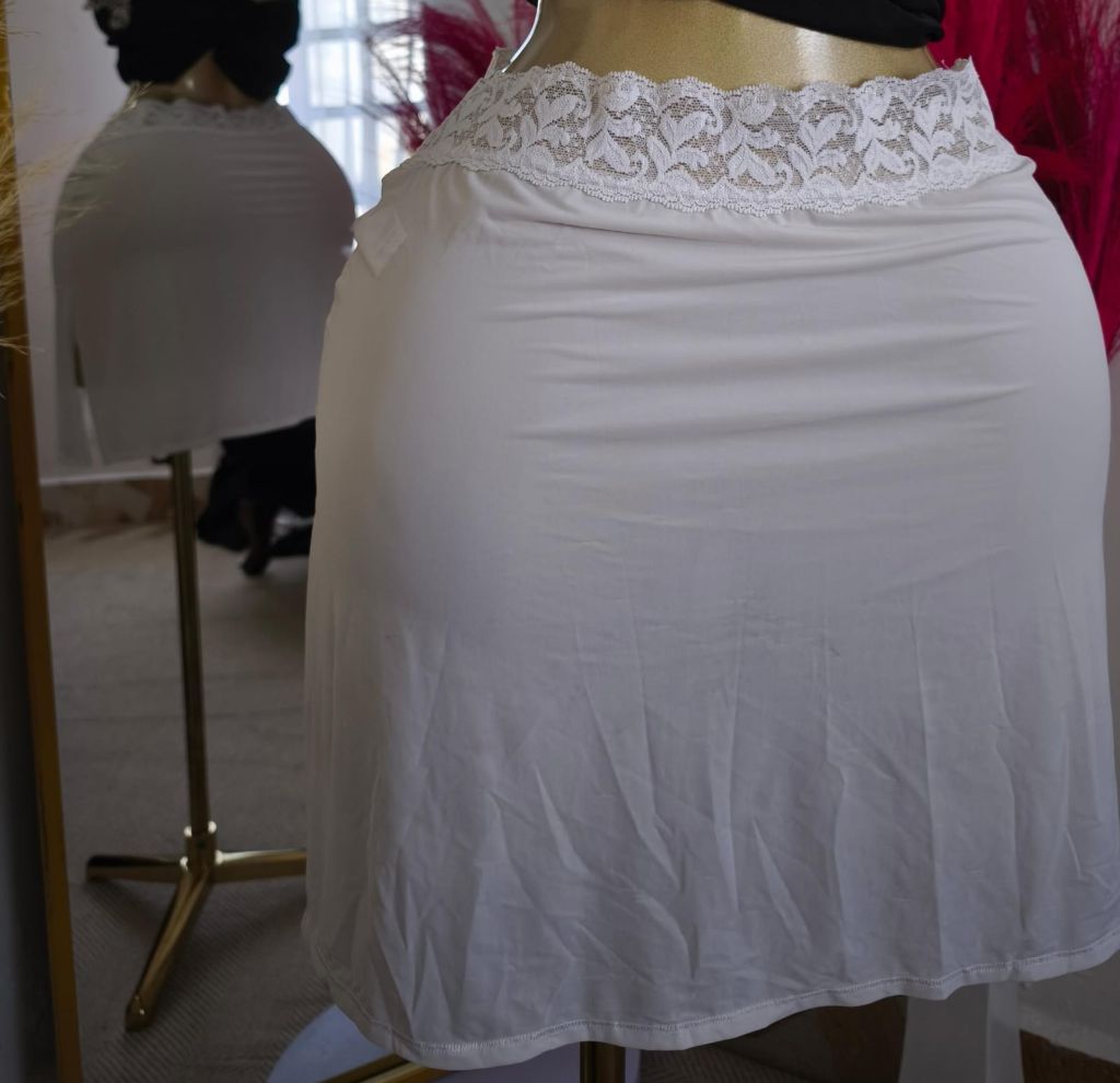 Satin Half-Slip Petticoat with Scalloped Lace Side Slit