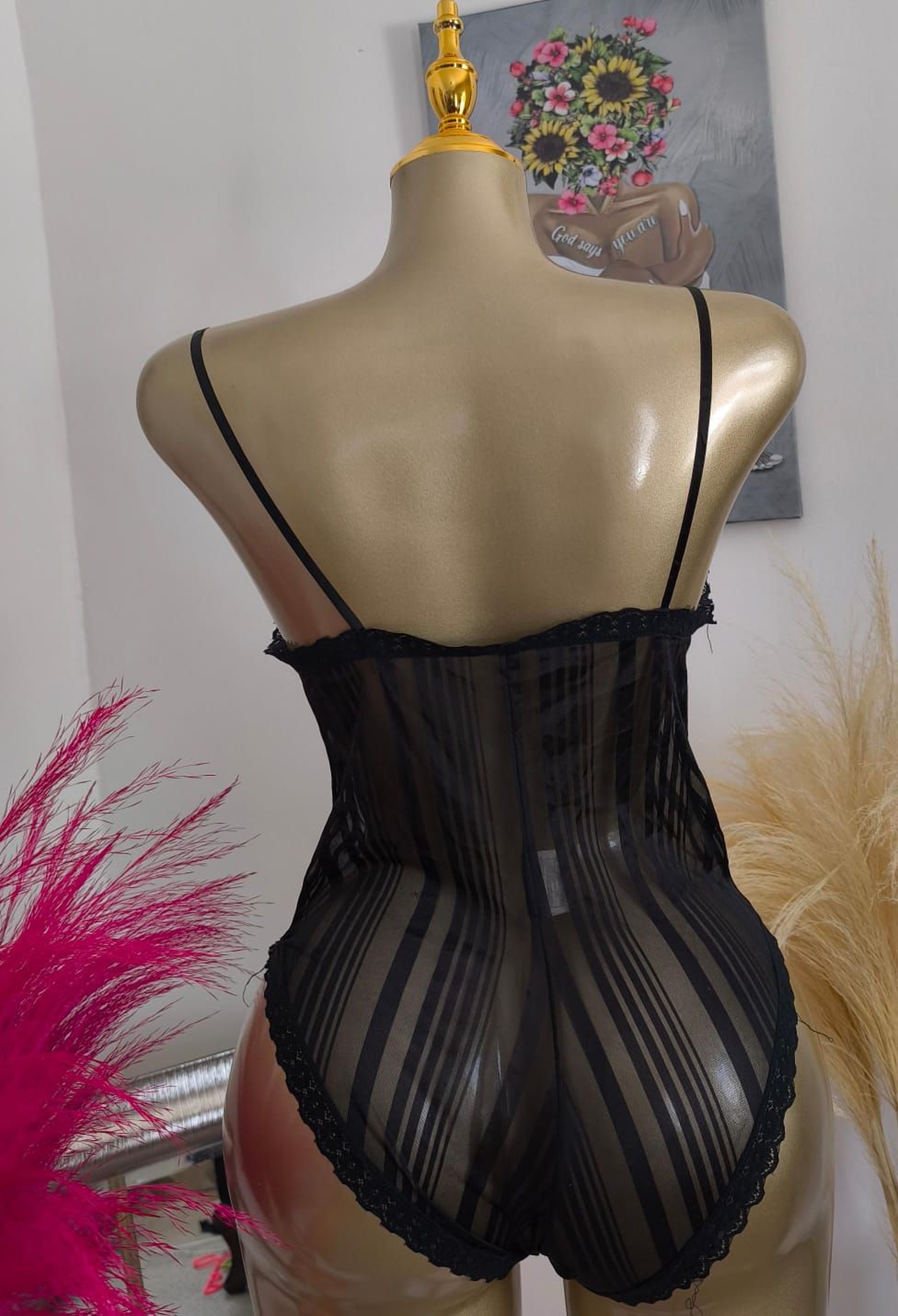 Striped Noir Lace-Up Lingerie