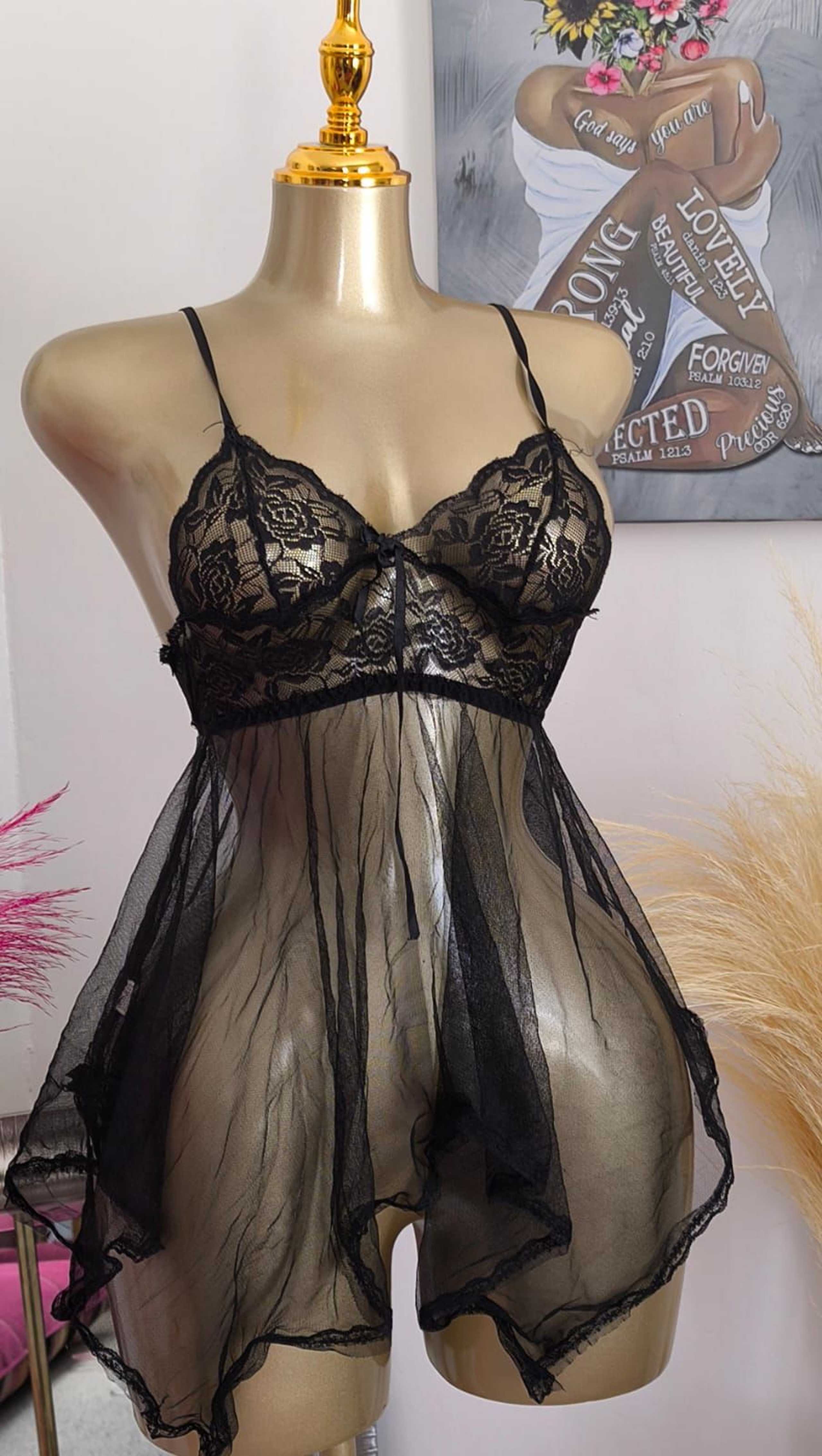 Sheer Mesh Lingerie with Scalloped Trim