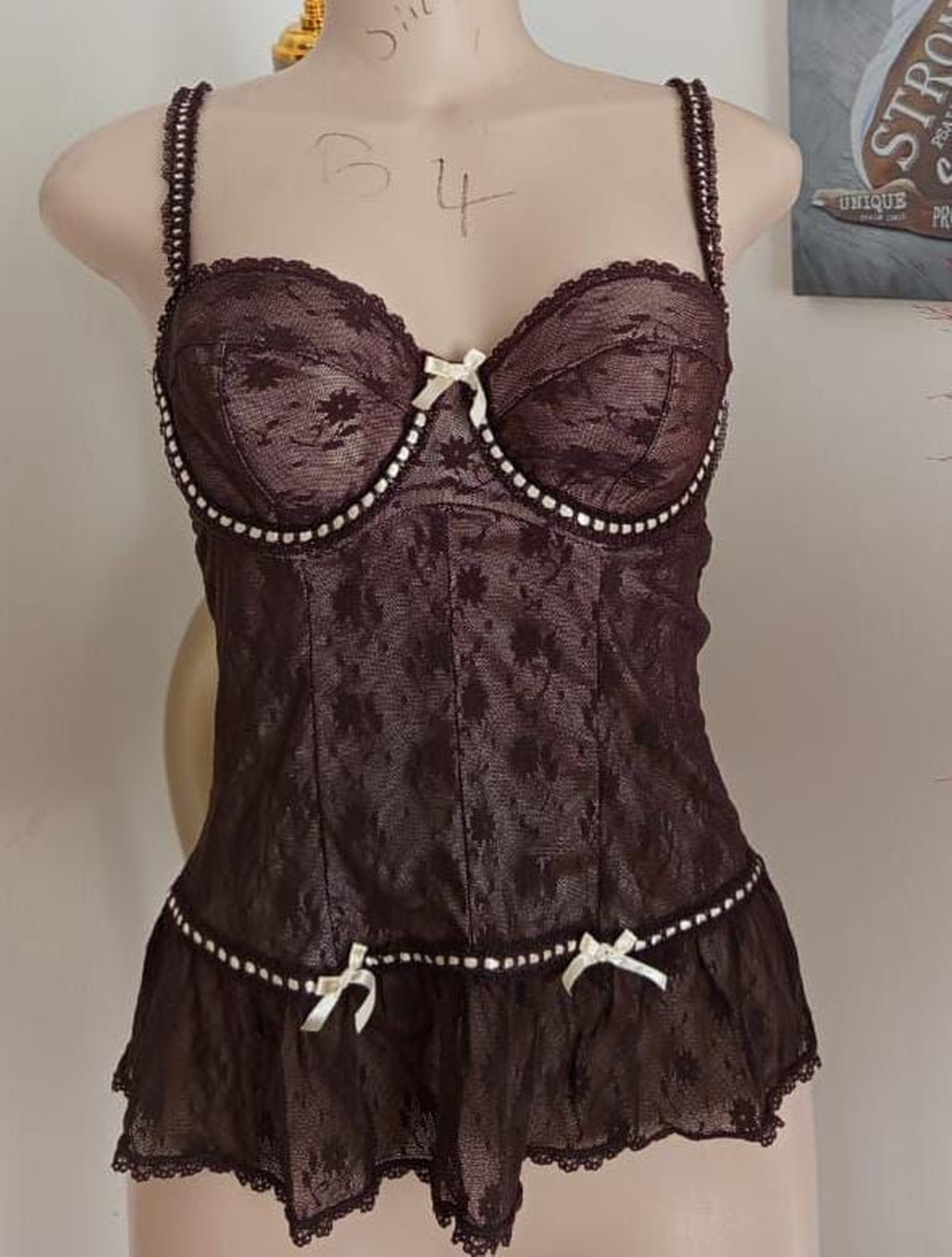 Dark Brown Floral Lace Lingerie
