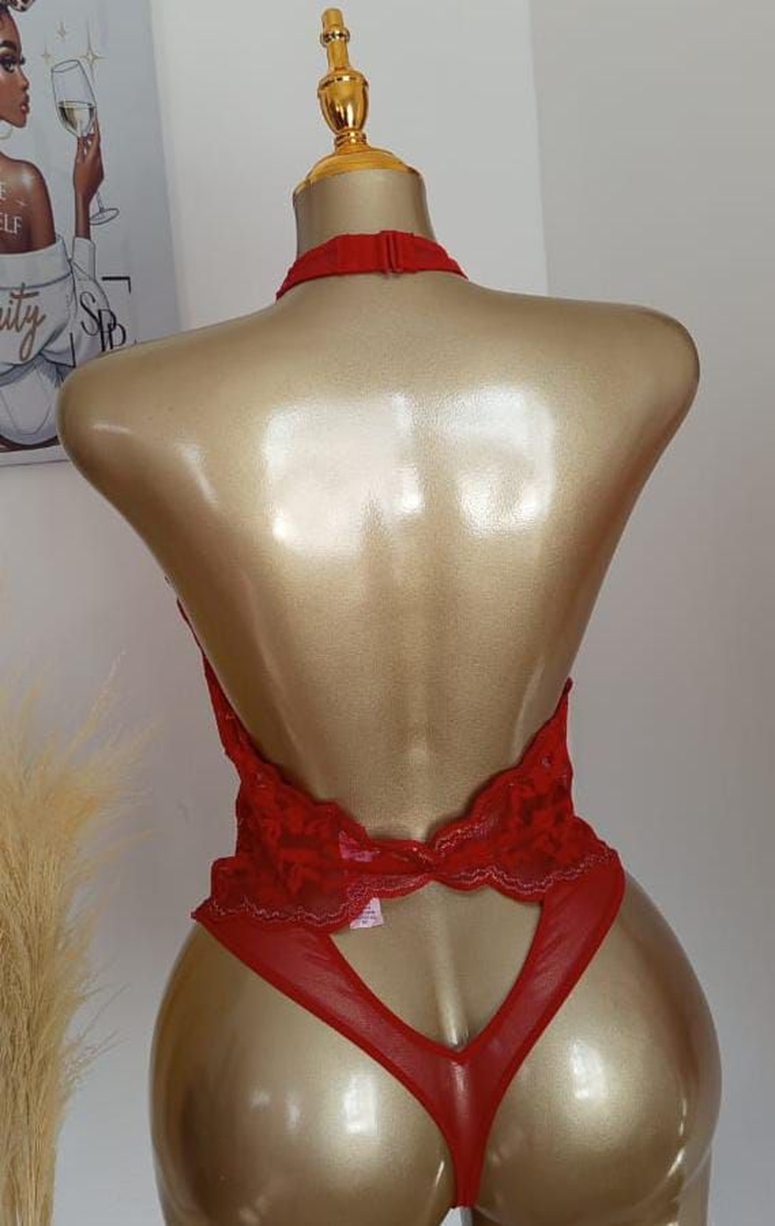 Scarlet High-Neck Lace Teddy with Front Cut-Out & Scalloped Trim