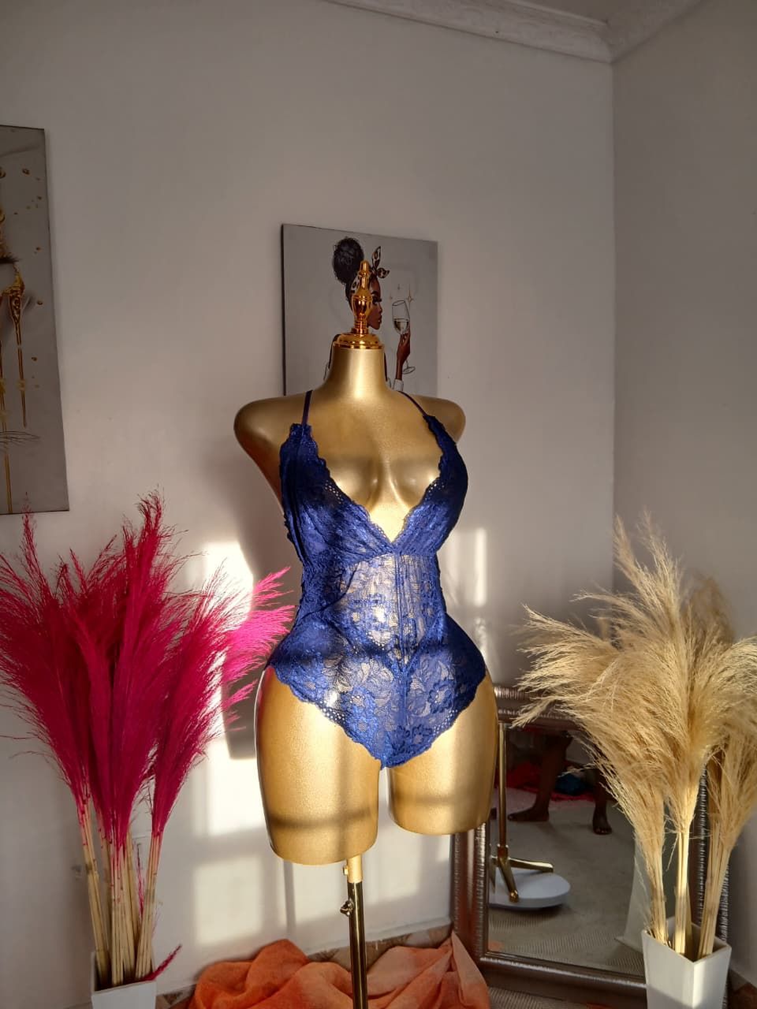 Midnight Sapphire Deep-V Lace Lingerie