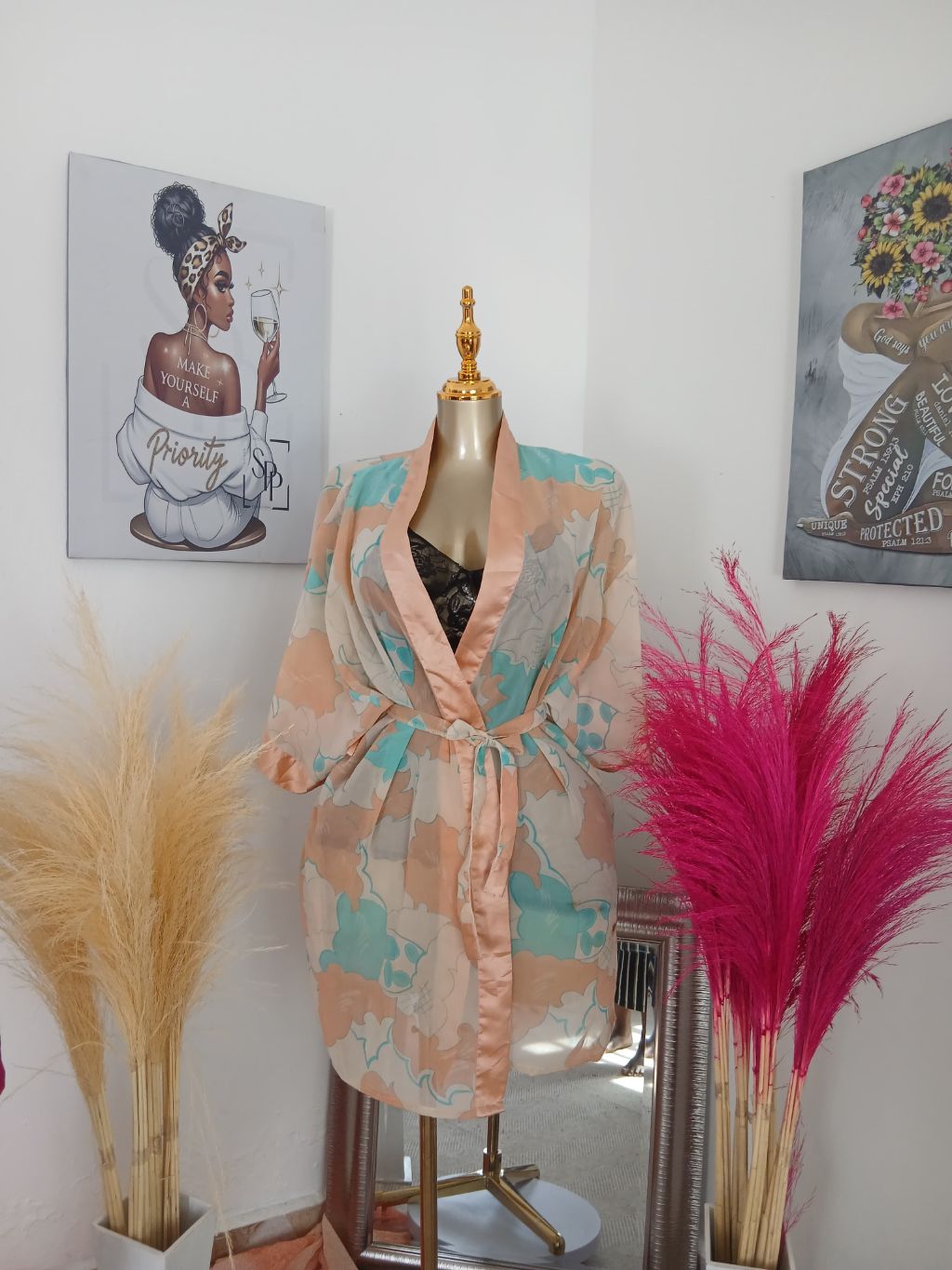 Satin-Trimmed Sheer Robe