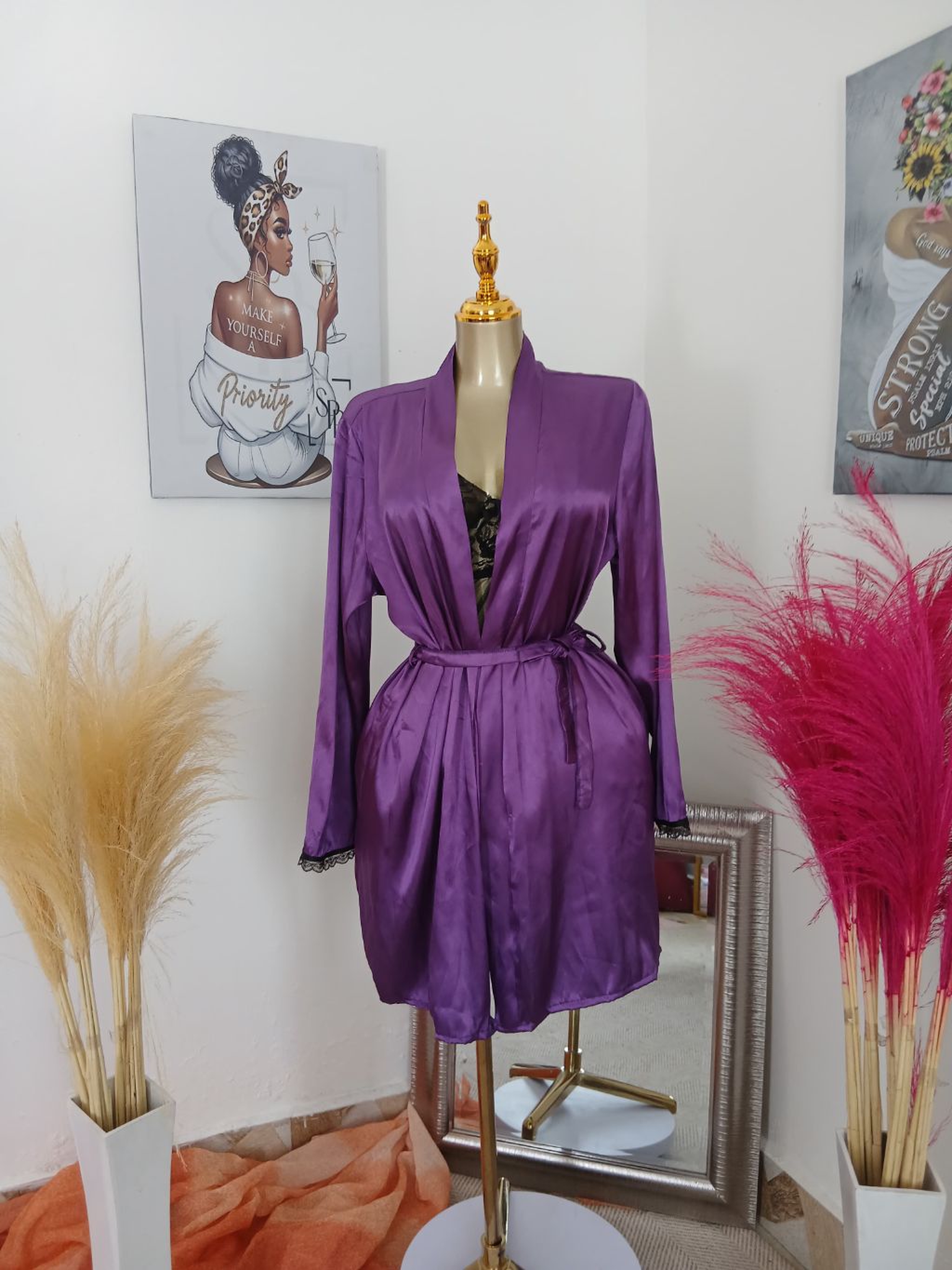 Luxe Satin-Trimmed Open-Front Robe
