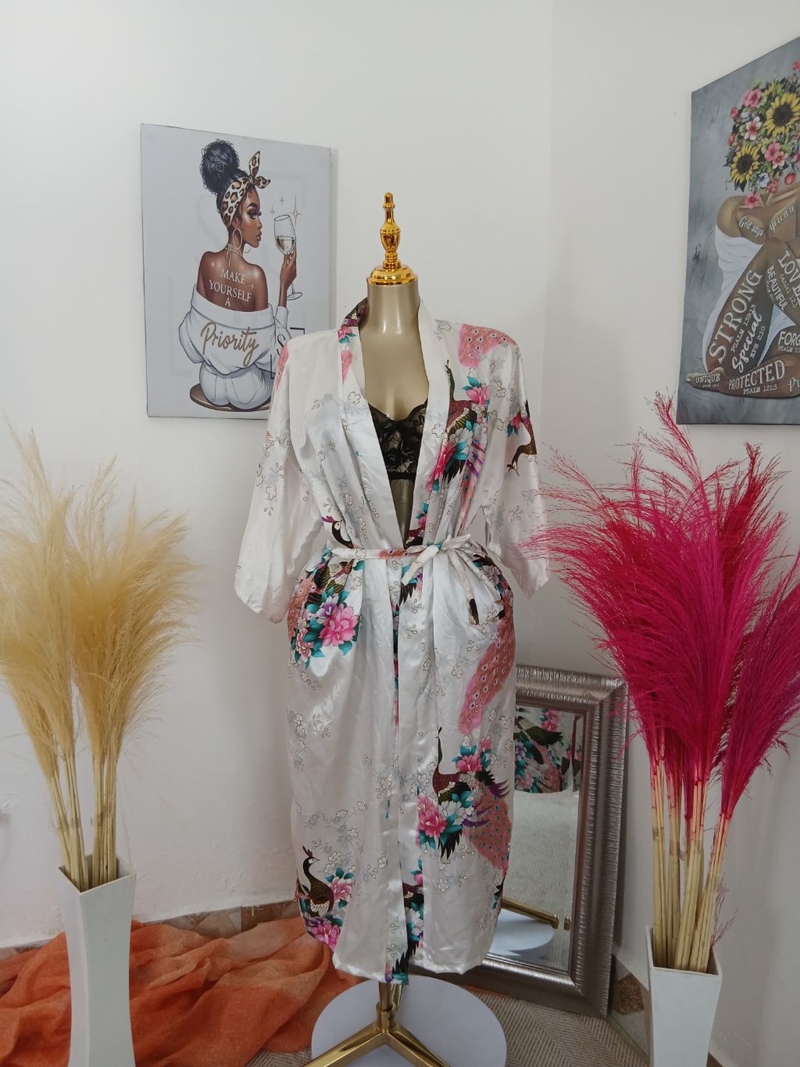 Luxe Satin-Trimmed Open-Front Robe