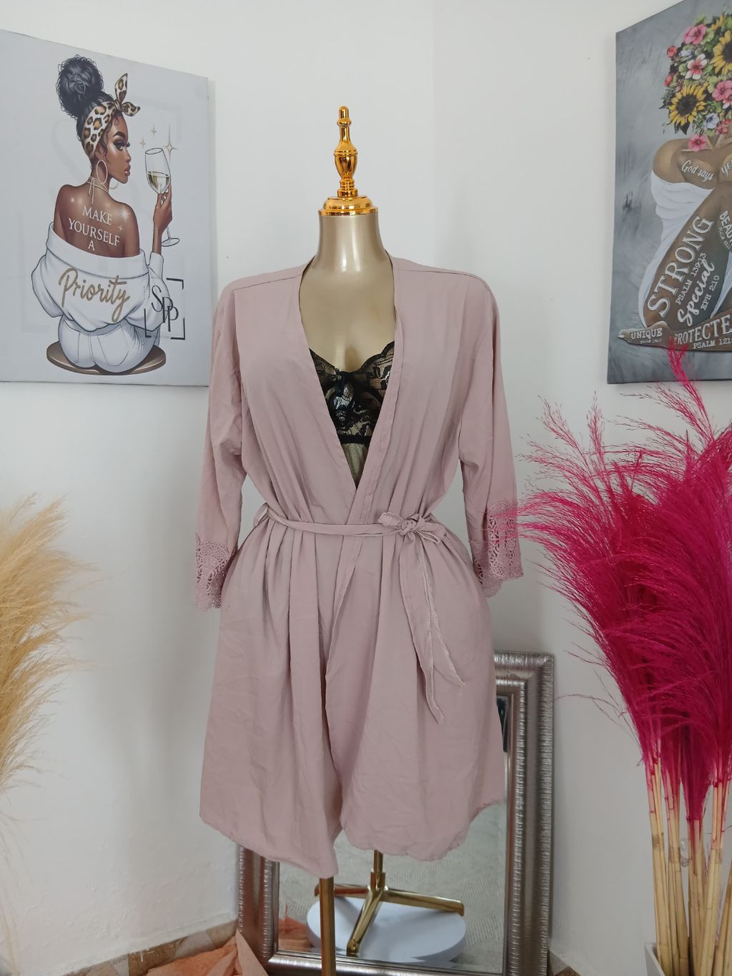 Luxe Satin-Trimmed Open-Front Robe