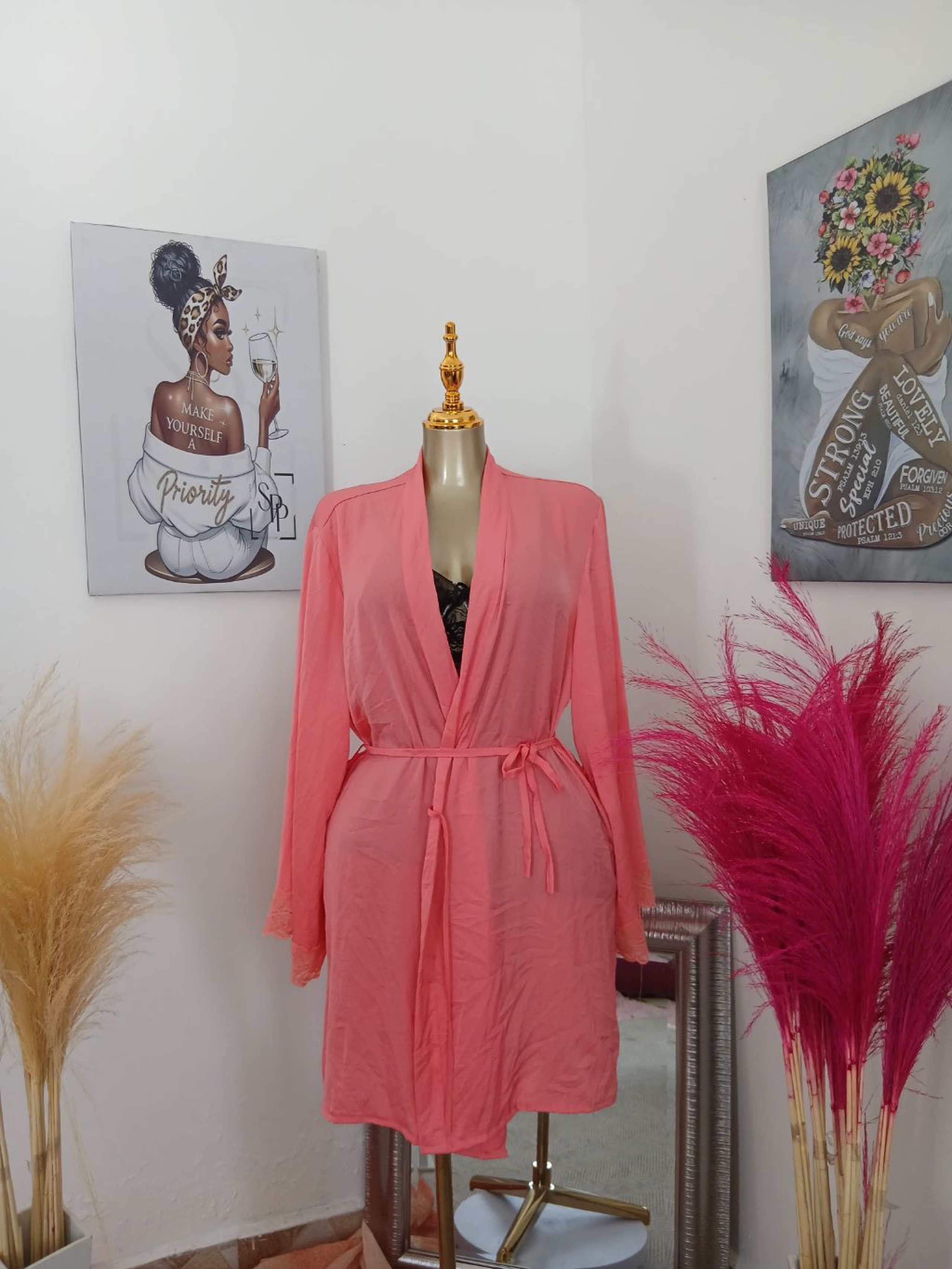 Luxe Satin-Trimmed Open-Front Robe