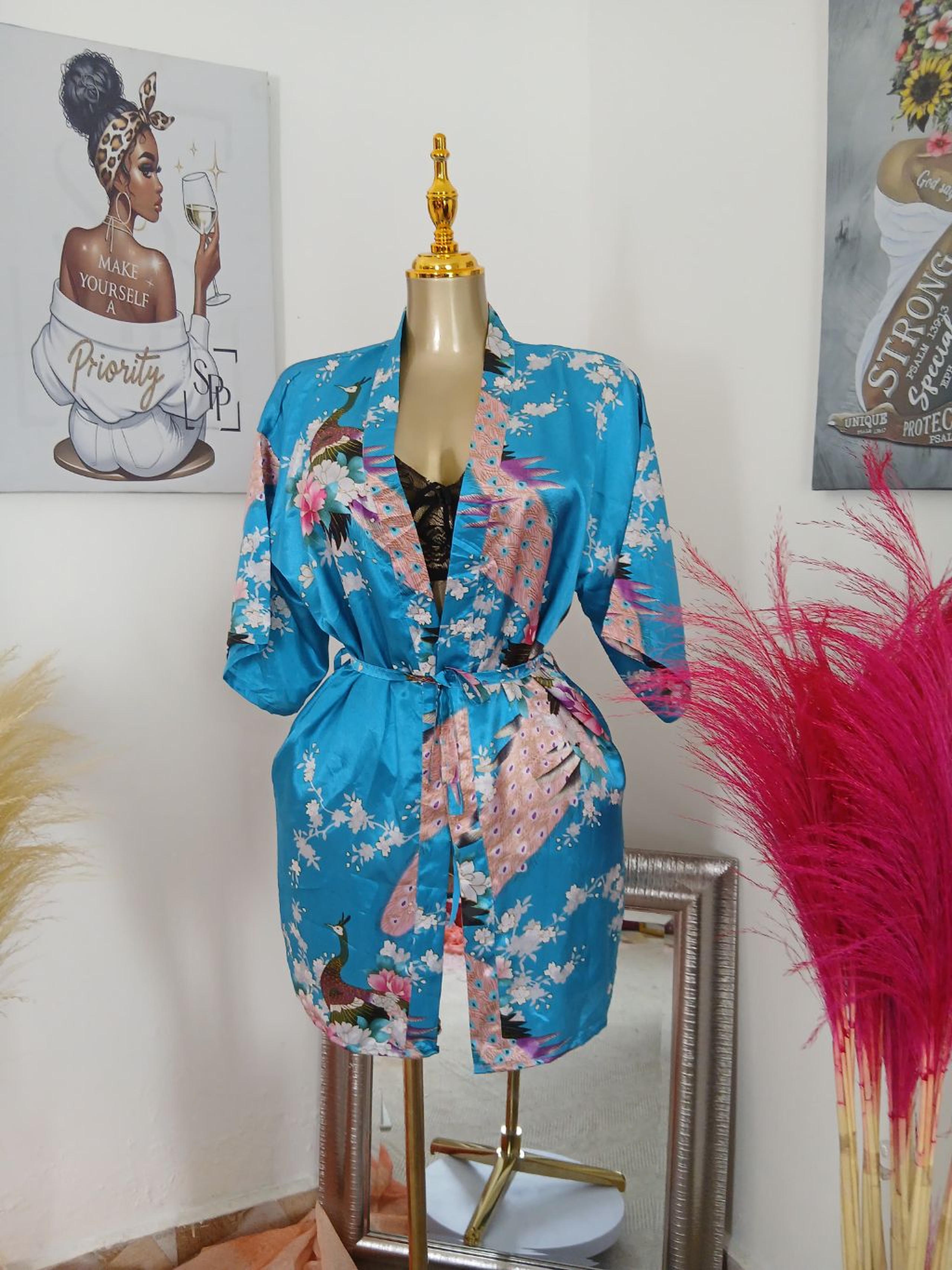 Luxe Satin-Trimmed Open-Front Robe