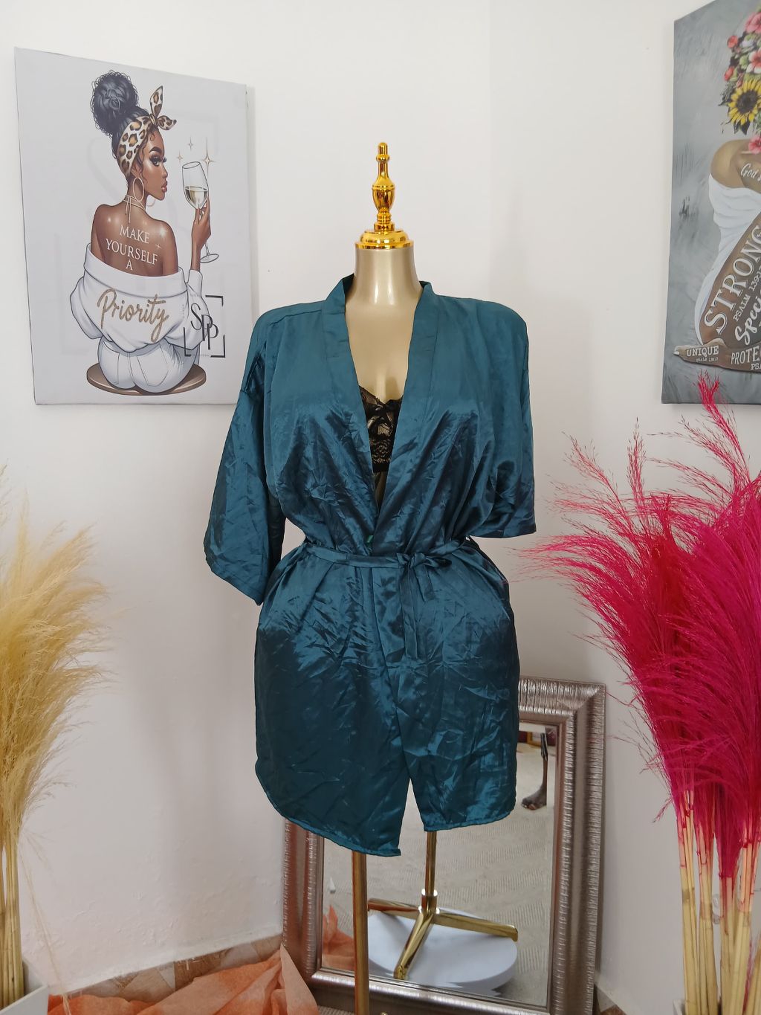Luxe Satin-Trimmed Open-Front Robe