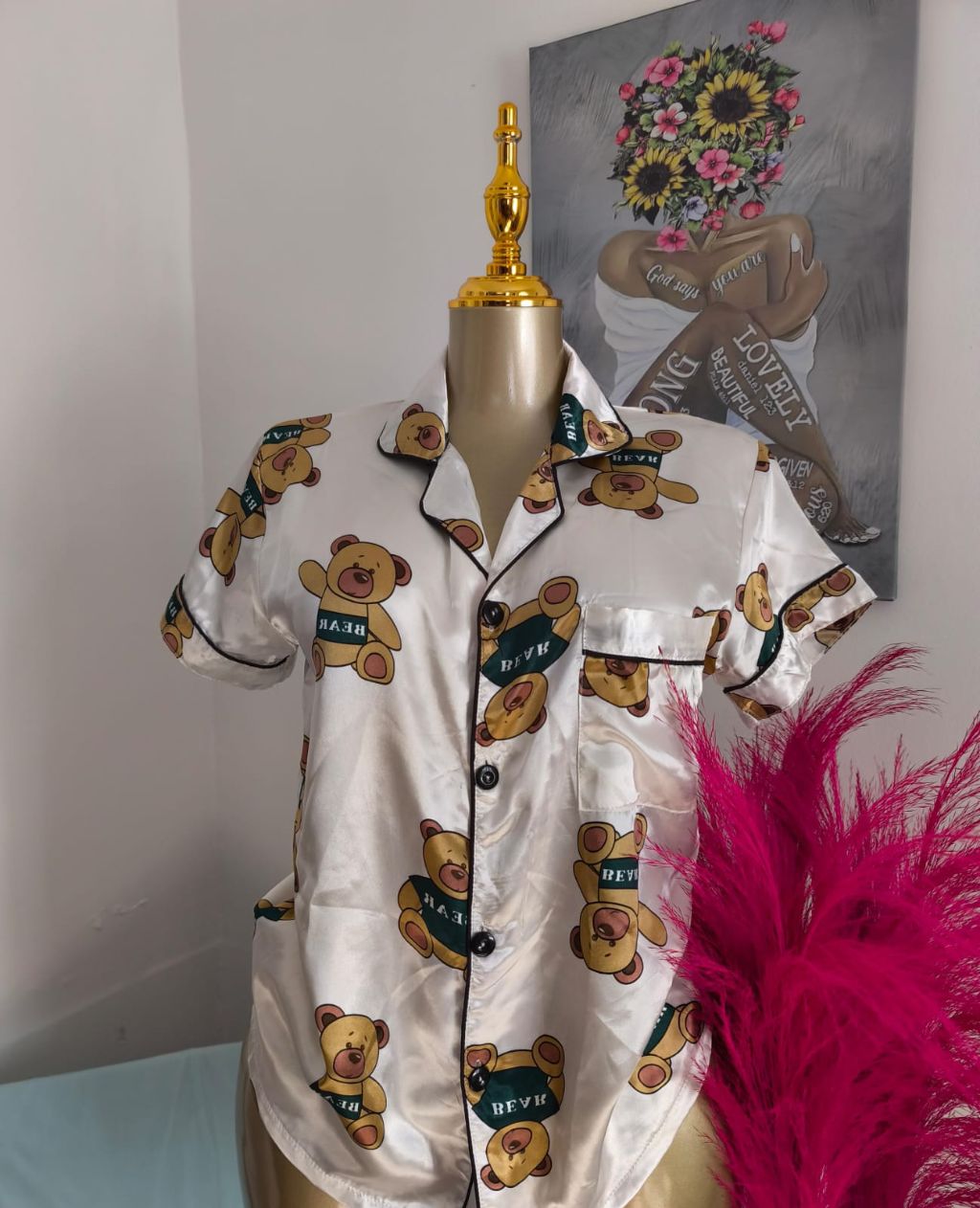 Satin Short-Sleeve Pajama Top