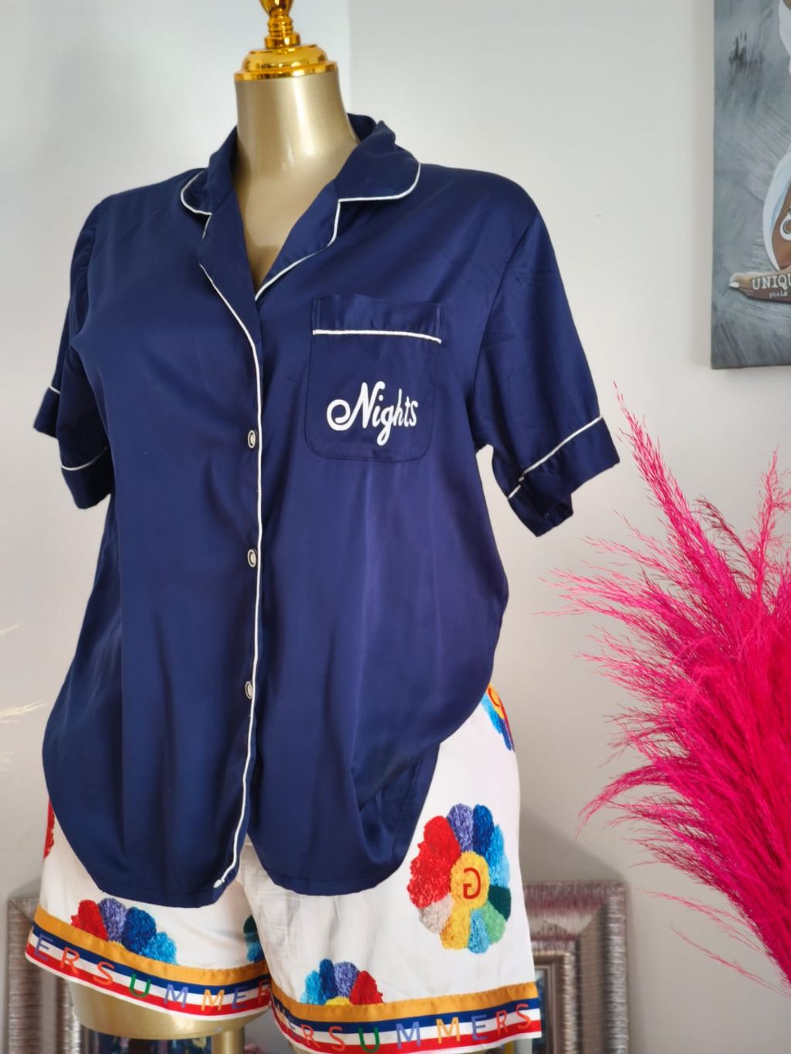 Signature Contrast-Trim Silk Pajama Set