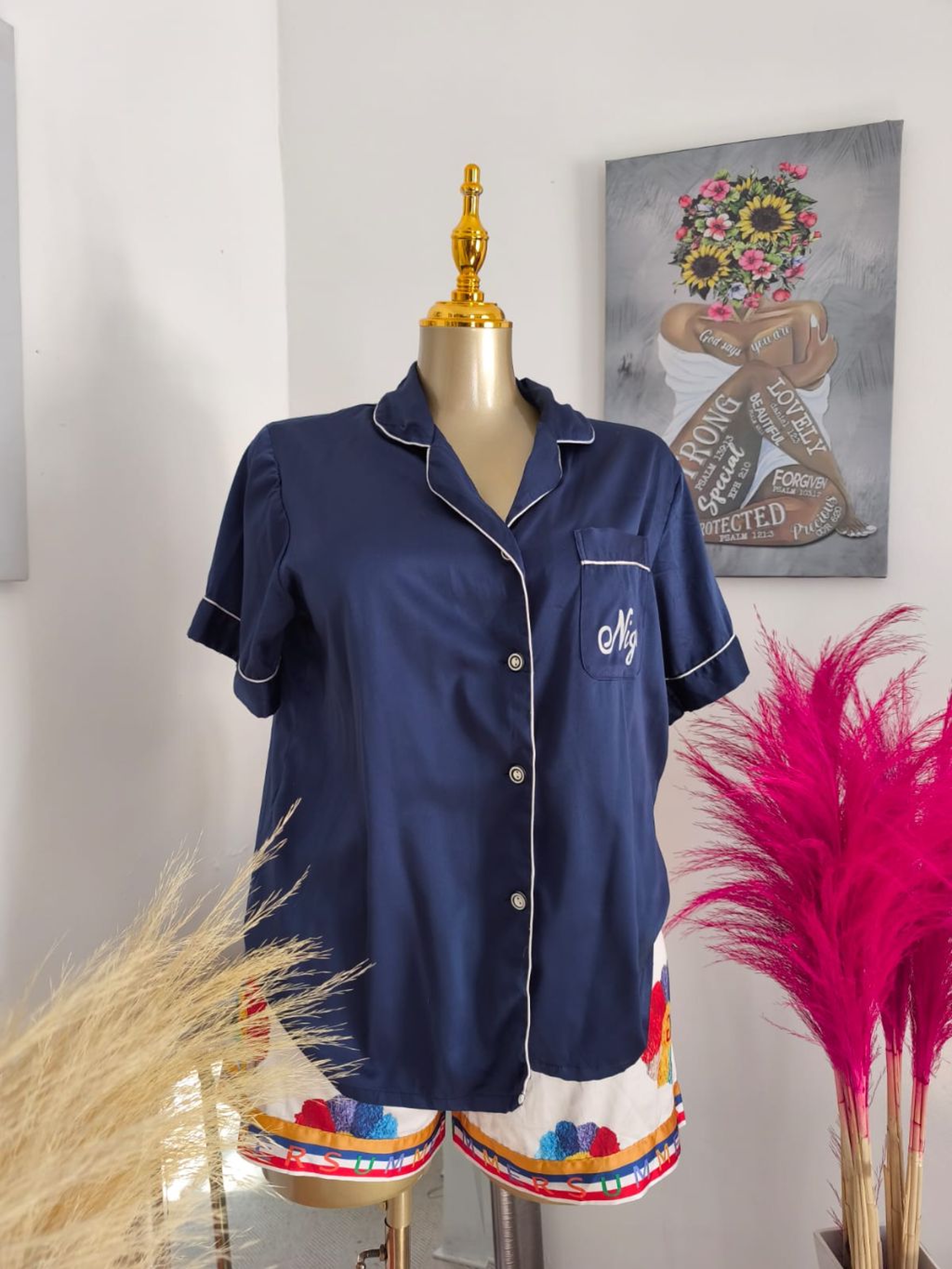 Signature Contrast-Trim Silk Pajama Set