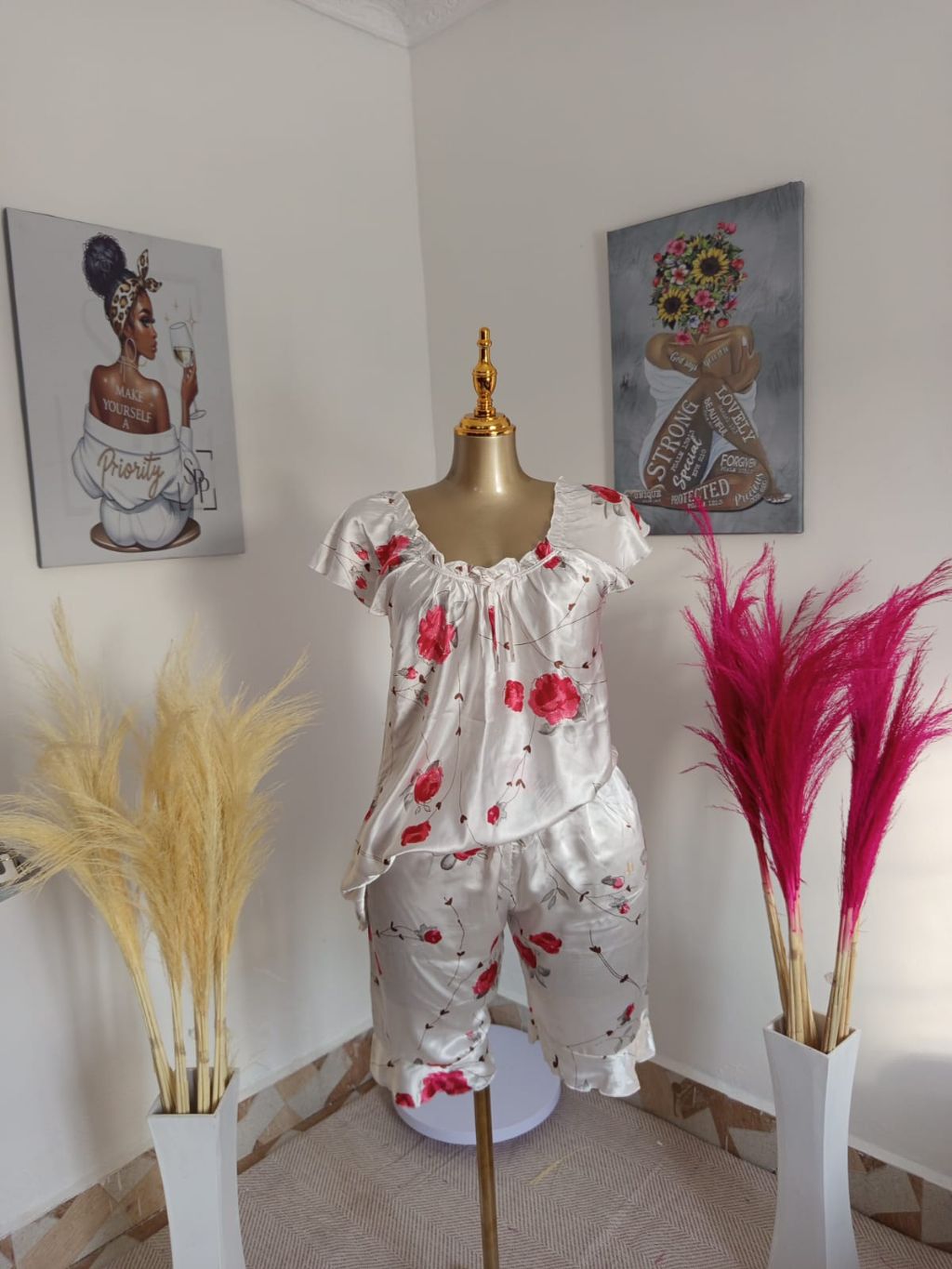 Contrast-Trim Pajama Set
