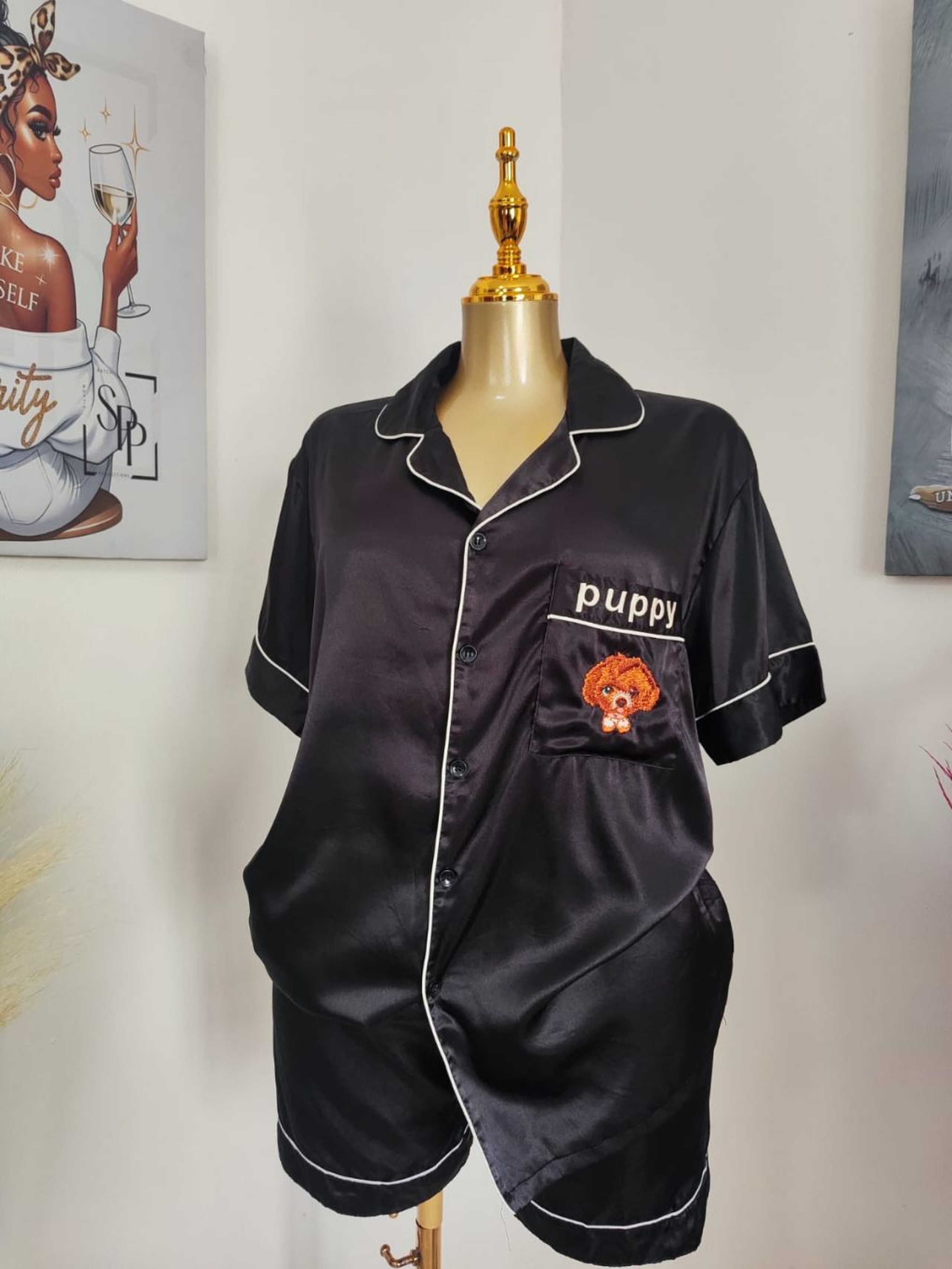 Contrast-Trim Silk Pajama Set