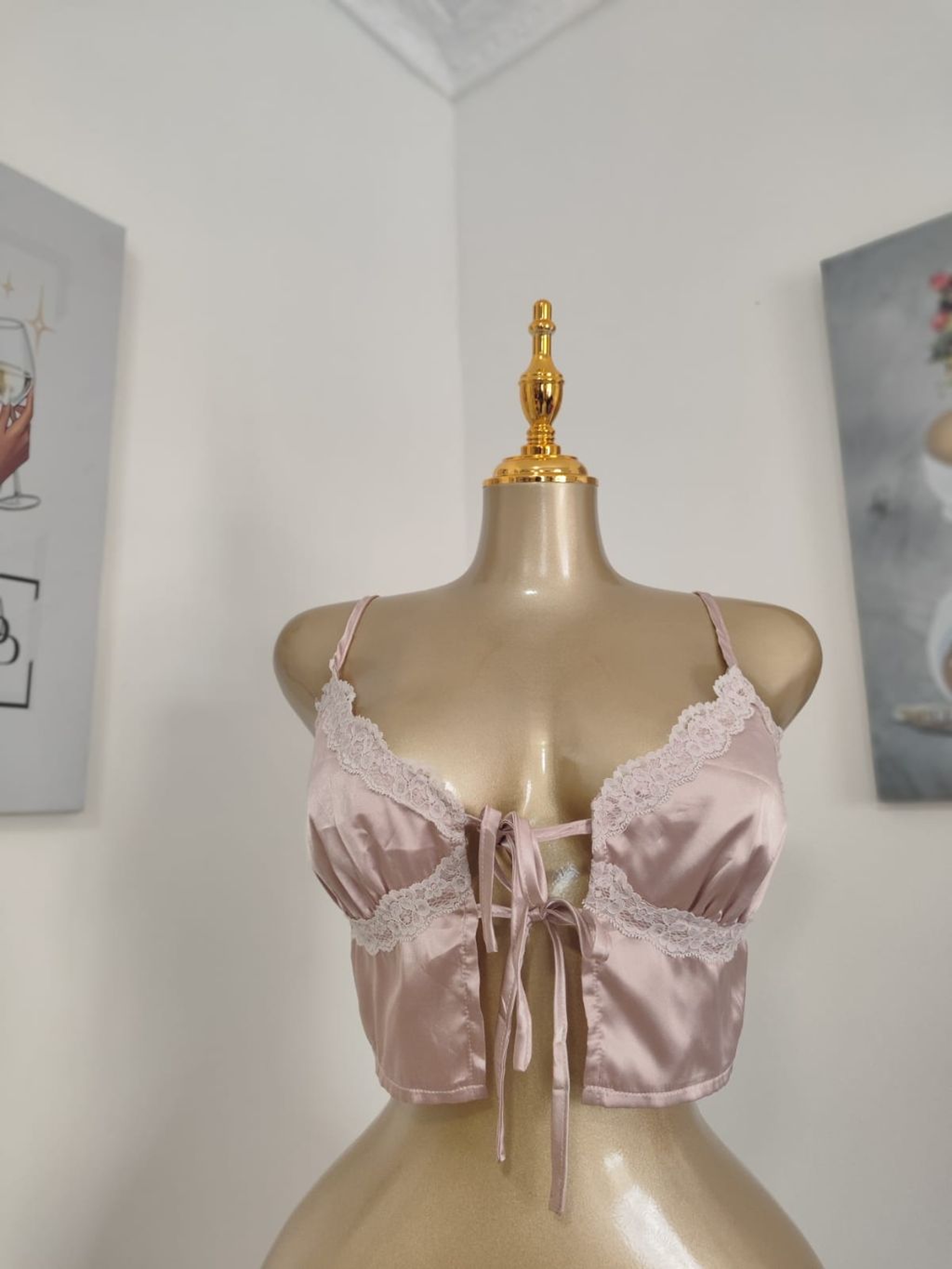 Lace-Trimmed Satin Sleep Top with Dual Ribbon