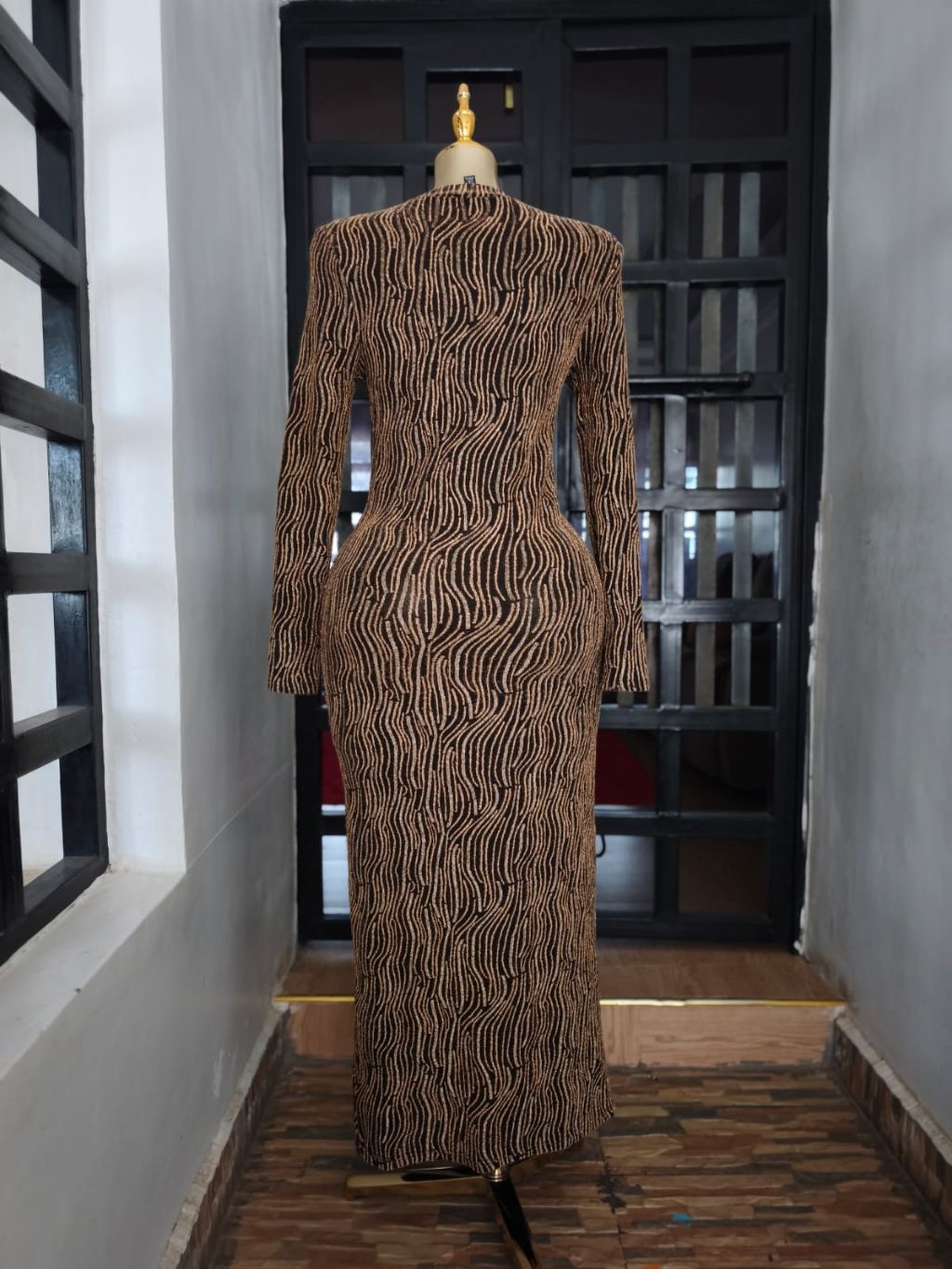 Long-Sleeved High-Neck Maxi Dress